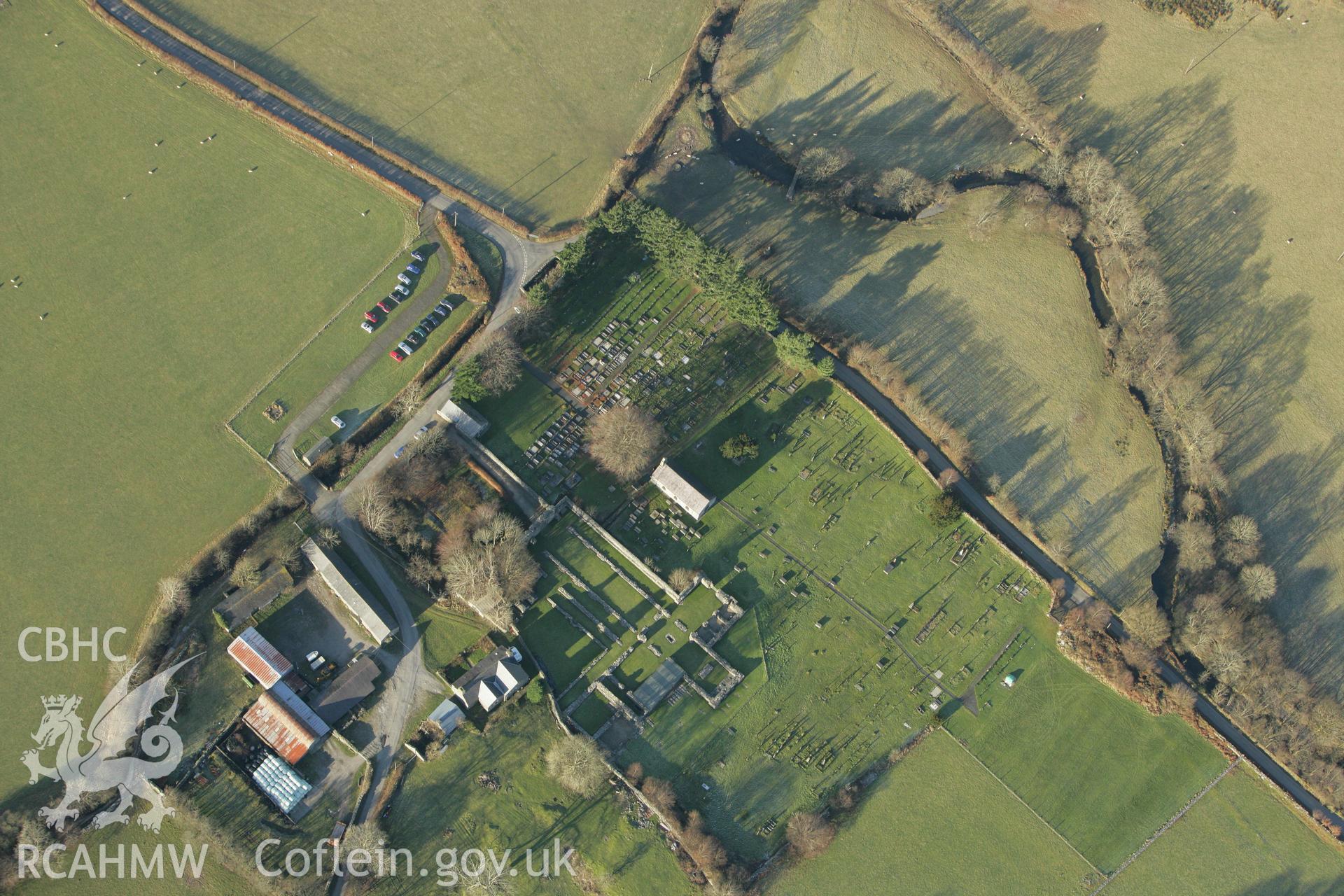RCAHMW colour oblique photograph of Strata Florida Abbey. Taken by Toby Driver on 20/12/2007.