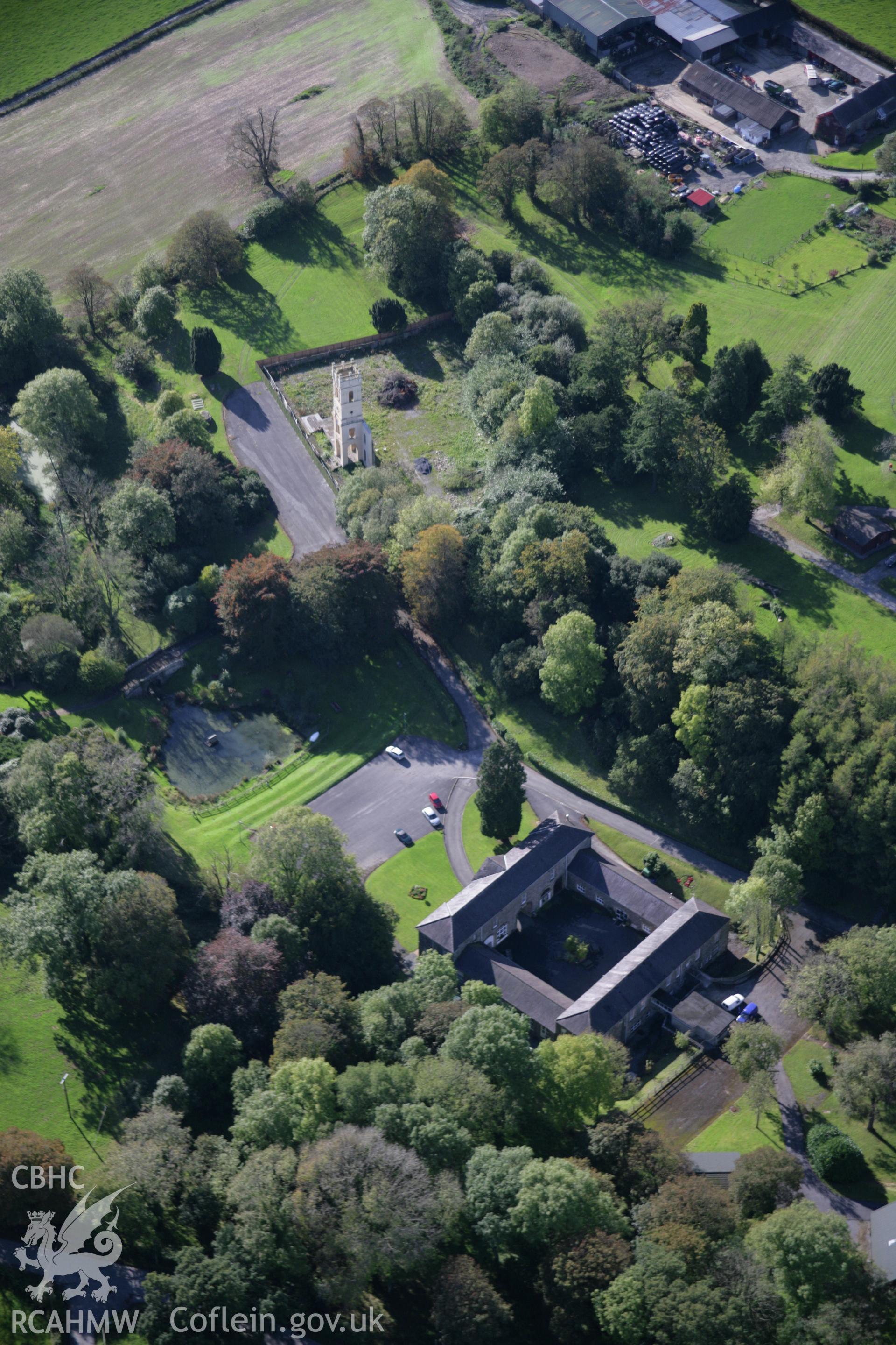 RCAHMW colour oblique photograph of Pantglas Hall (remains of) and gardens. Taken by Toby Driver on 04/10/2007.