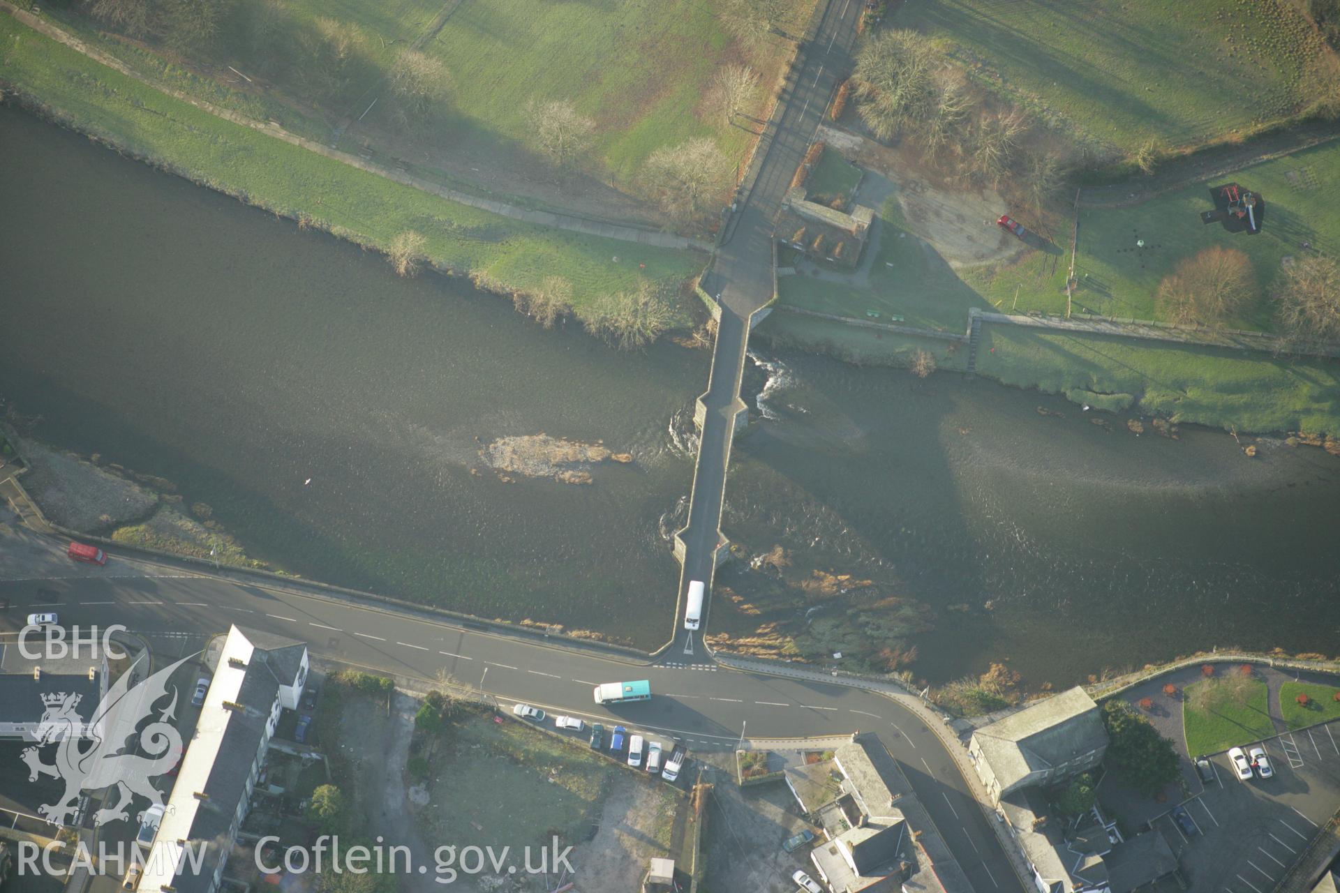 RCAHMW colour oblique aerial photograph of Llanrwst Bridge. Taken on 25 January 2007 by Toby Driver