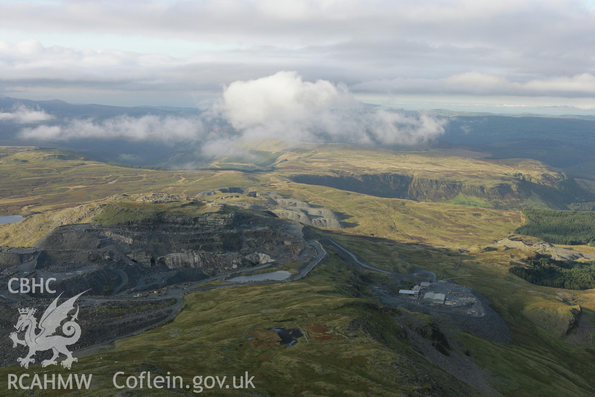 RCAHMW colour oblique aerial photograph of Craig Ddu Quarry from the south. Taken on 06 September 2007 by Toby Driver