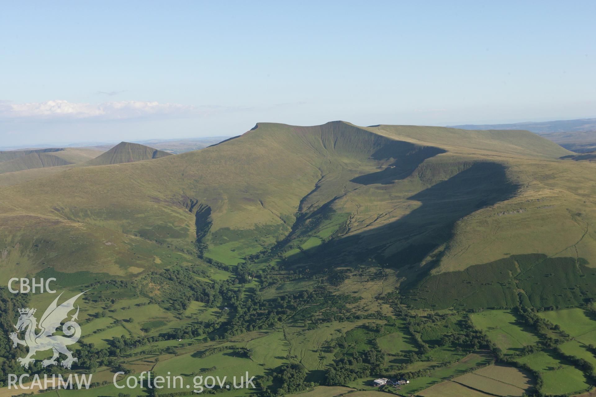 RCAHMW colour oblique aerial photograph of Corn Du and Pen y Fan, Brecon Beacons. Taken on 08 August 2007 by Toby Driver