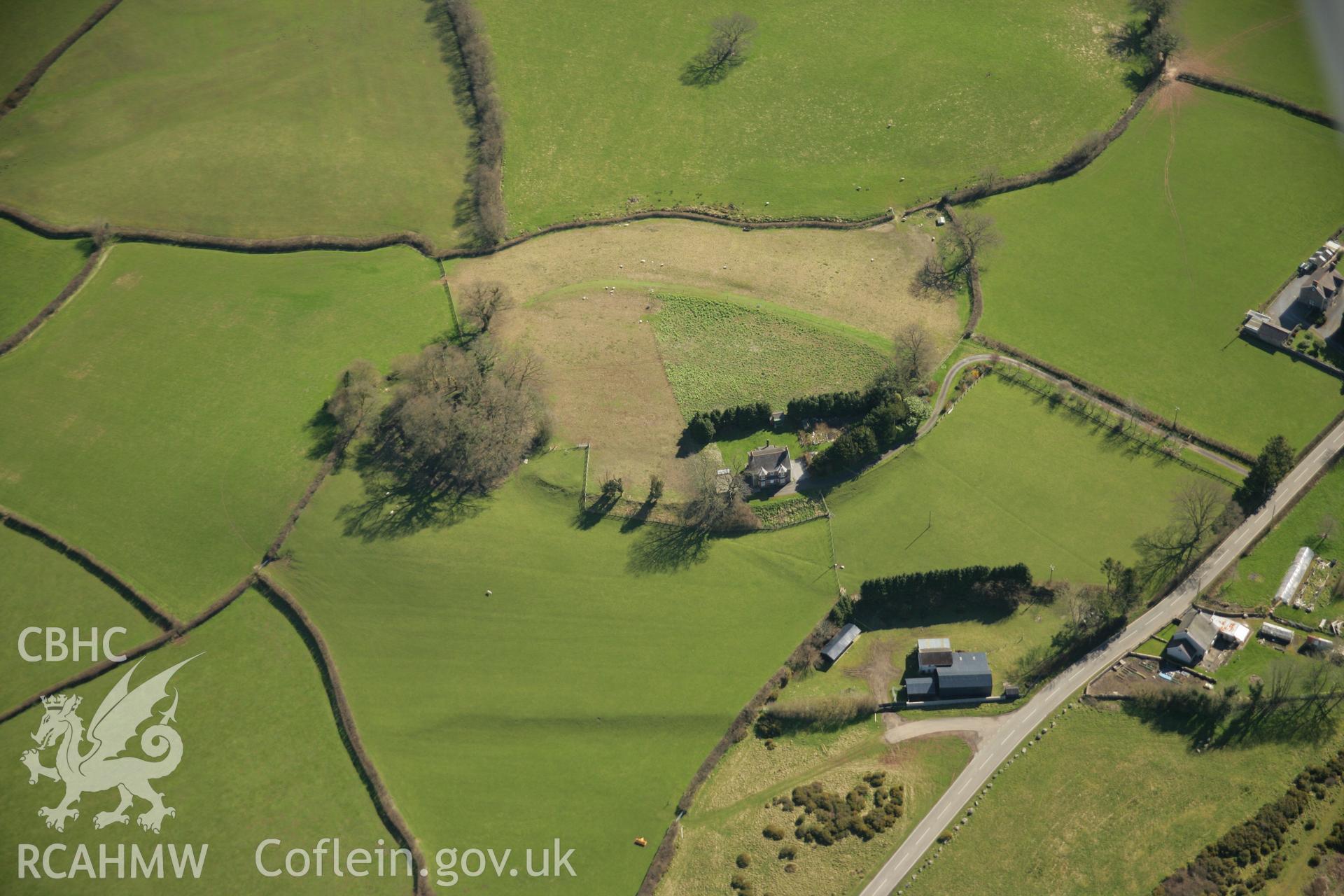 RCAHMW colour oblique aerial photograph of Castell Llangadog. Taken on 21 March 2007 by Toby Driver