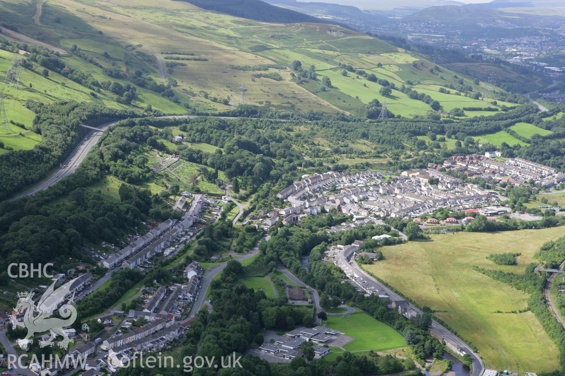 RCAHMW colour oblique aerial photograph of Aberfan viewed from the south-east. Taken on 30 July 2007 by Toby Driver