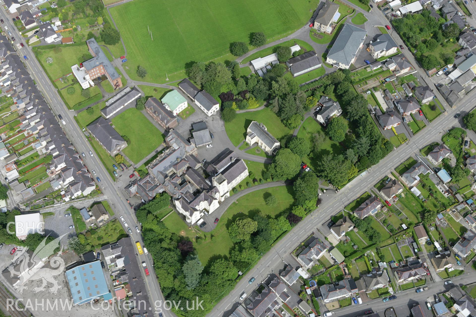 RCAHMW colour oblique aerial photograph of Llandovery College. Taken on 09 July 2007 by Toby Driver