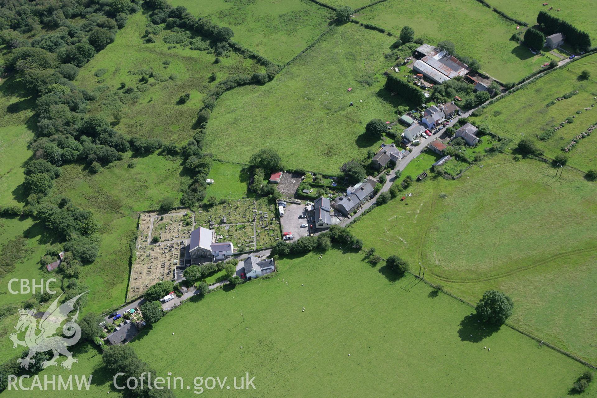 RCAHMW colour oblique aerial photograph of Groeswen Welsh Independent Chapel, Y Groes-Wen. Taken on 30 July 2007 by Toby Driver