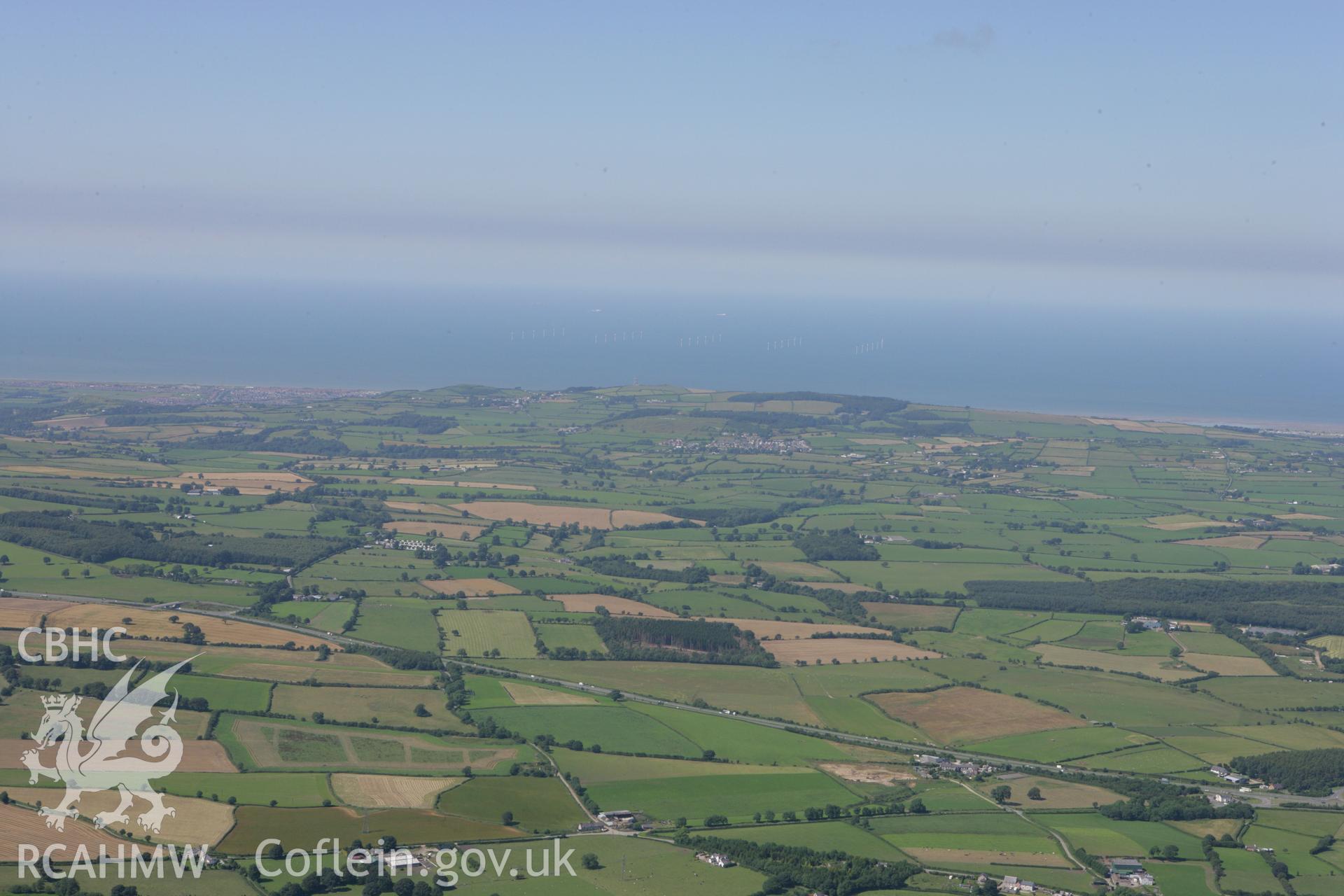 RCAHMW colour oblique aerial photograph of North Hoyle Offshore Windfarm, Prestatyn, in distant view from North Wales. Taken on 31 July 2007 by Toby Driver