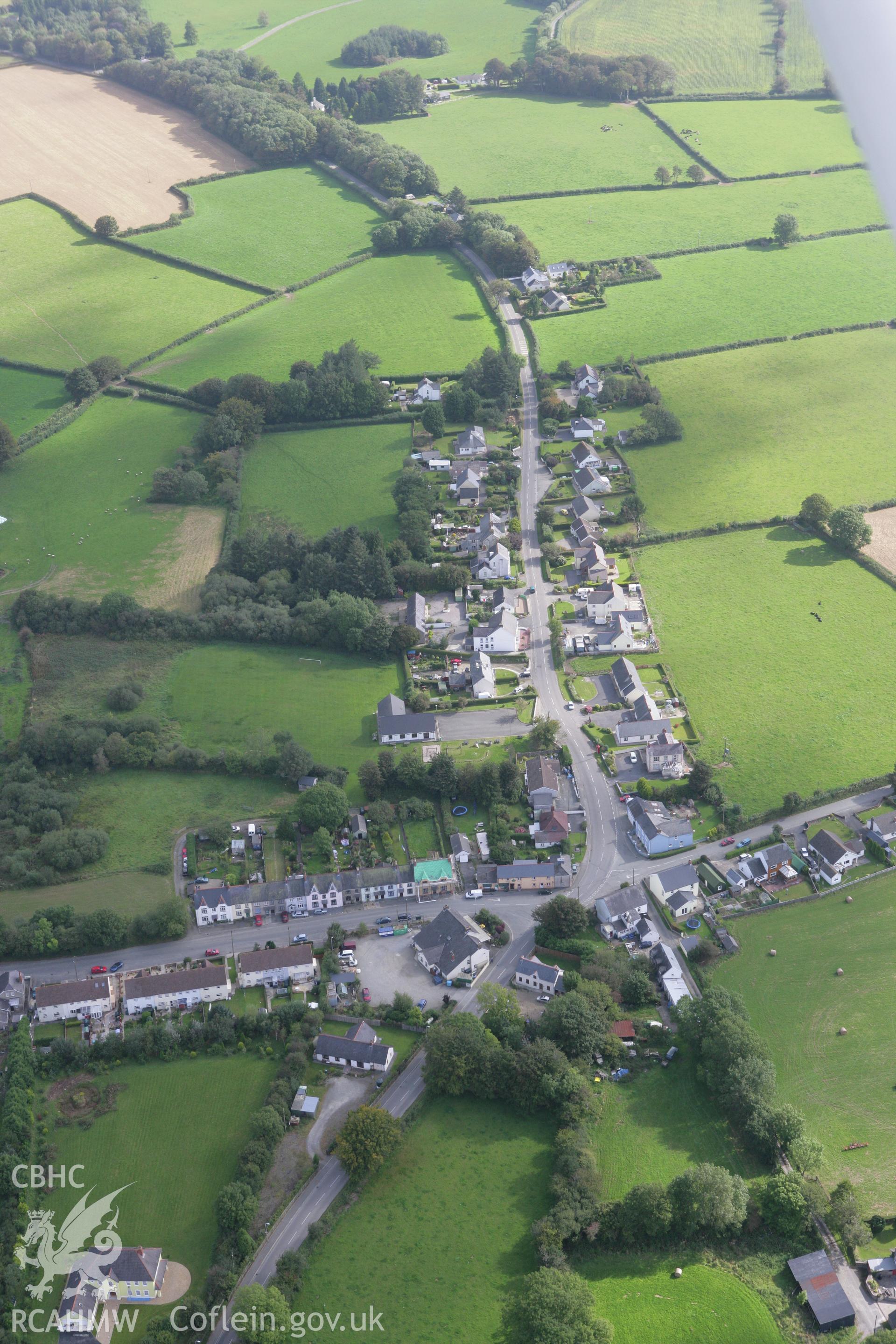 RCAHMW colour oblique photograph of Boncath village, from the north. Taken by Toby Driver on 11/09/2007.