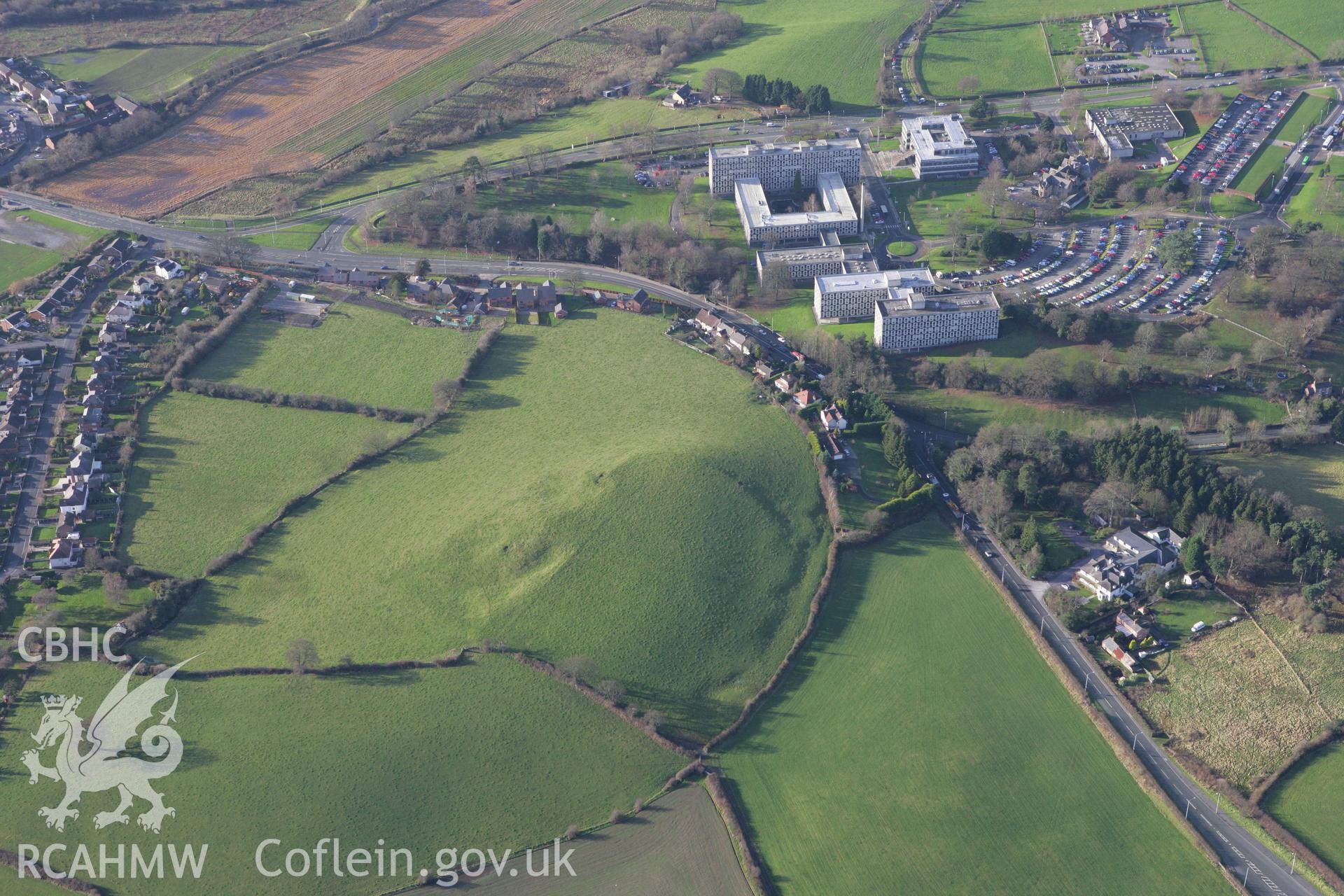 RCAHMW colour oblique photograph of Theatre Clwyd, with non-archaeological earthworks in foreground. Taken by Toby Driver on 11/12/2007.