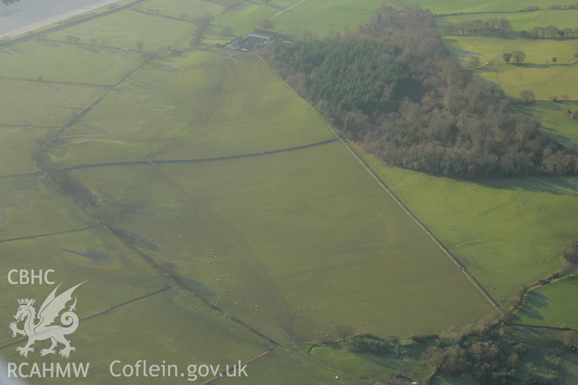 RCAHMW colour oblique aerial photograph showing cropmarks on the site of Llwydfaen Church. Taken on 25 January 2007 by Toby Driver