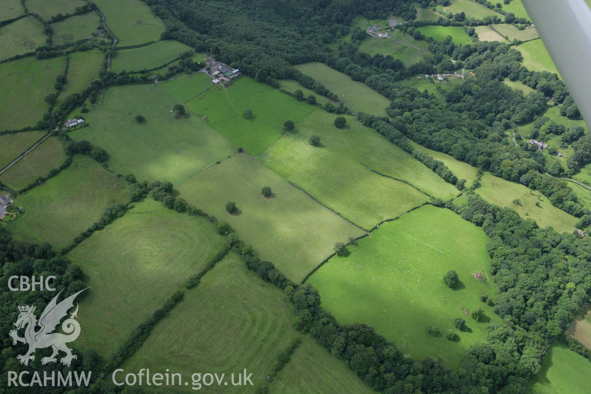 RCAHMW colour oblique aerial photograph of Glascoed Hall Garden, Bwlchgwyn, and surrounding landscape. Taken on 24 July 2007 by Toby Driver