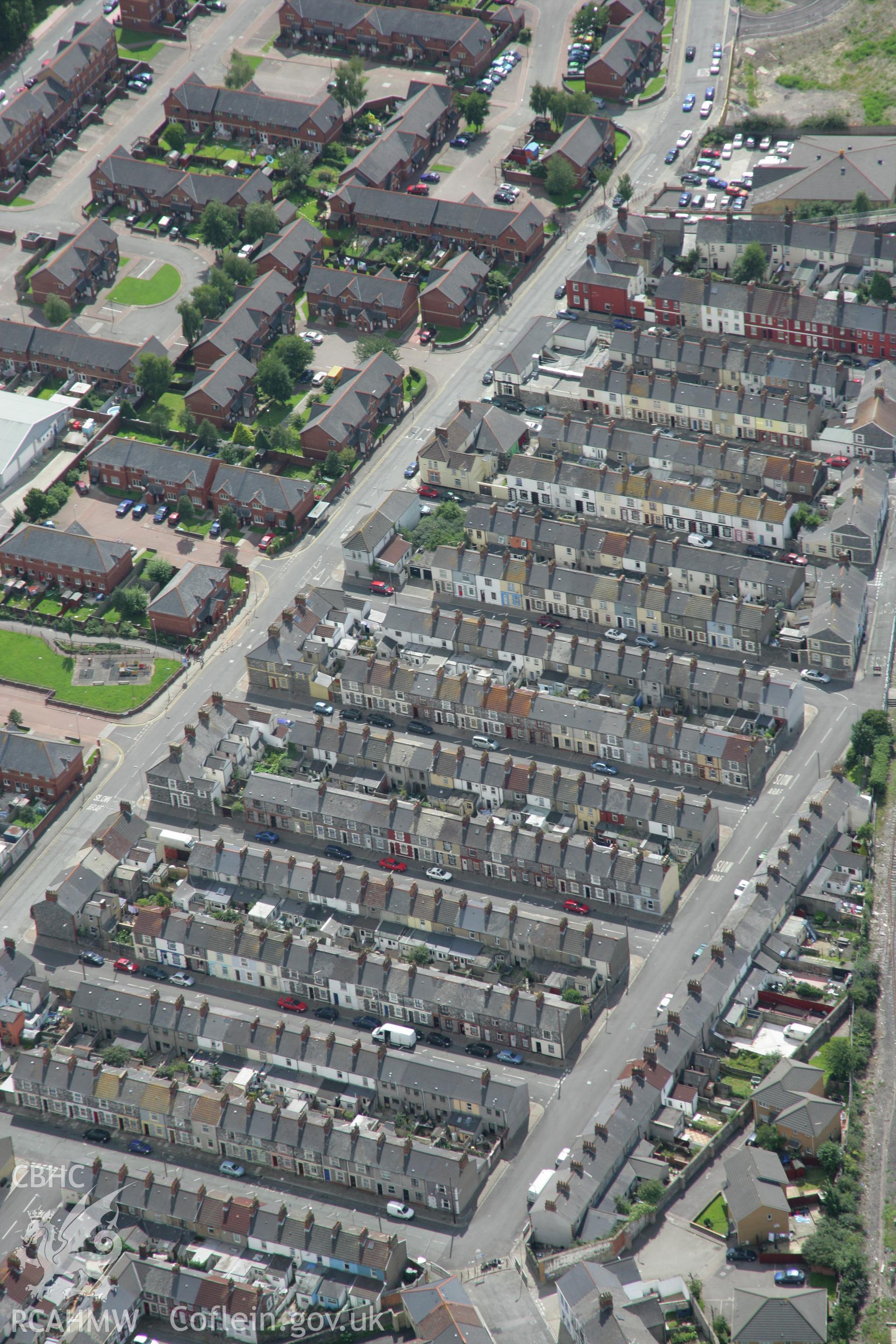 RCAHMW colour oblique aerial photograph showing housing patterns of Splott. Taken on 30 July 2007 by Toby Driver
