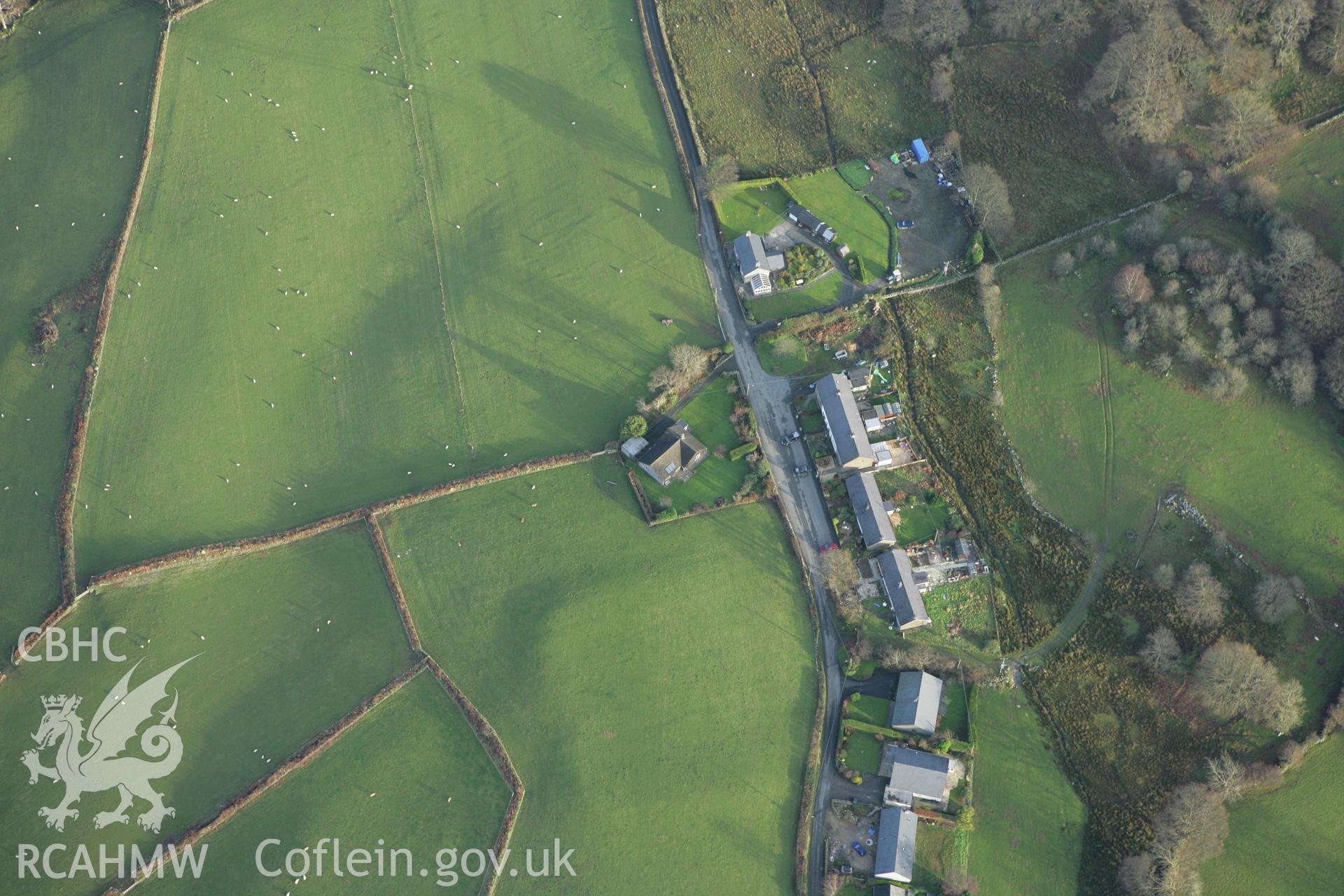 RCAHMW colour oblique photograph of Brithdir Roman fortlet. Taken by Toby Driver on 11/12/2007.