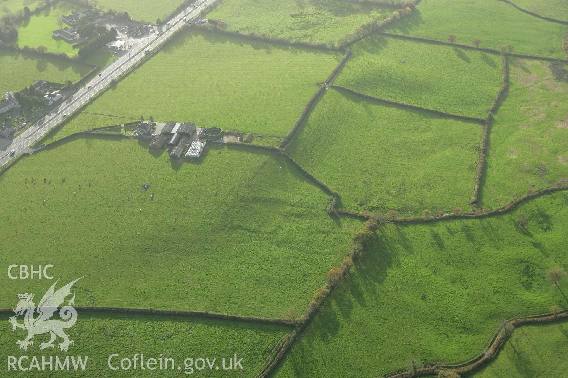 RCAHMW colour oblique photograph of Llanfryn deserted rural settlement. Taken by Toby Driver on 06/11/2007.