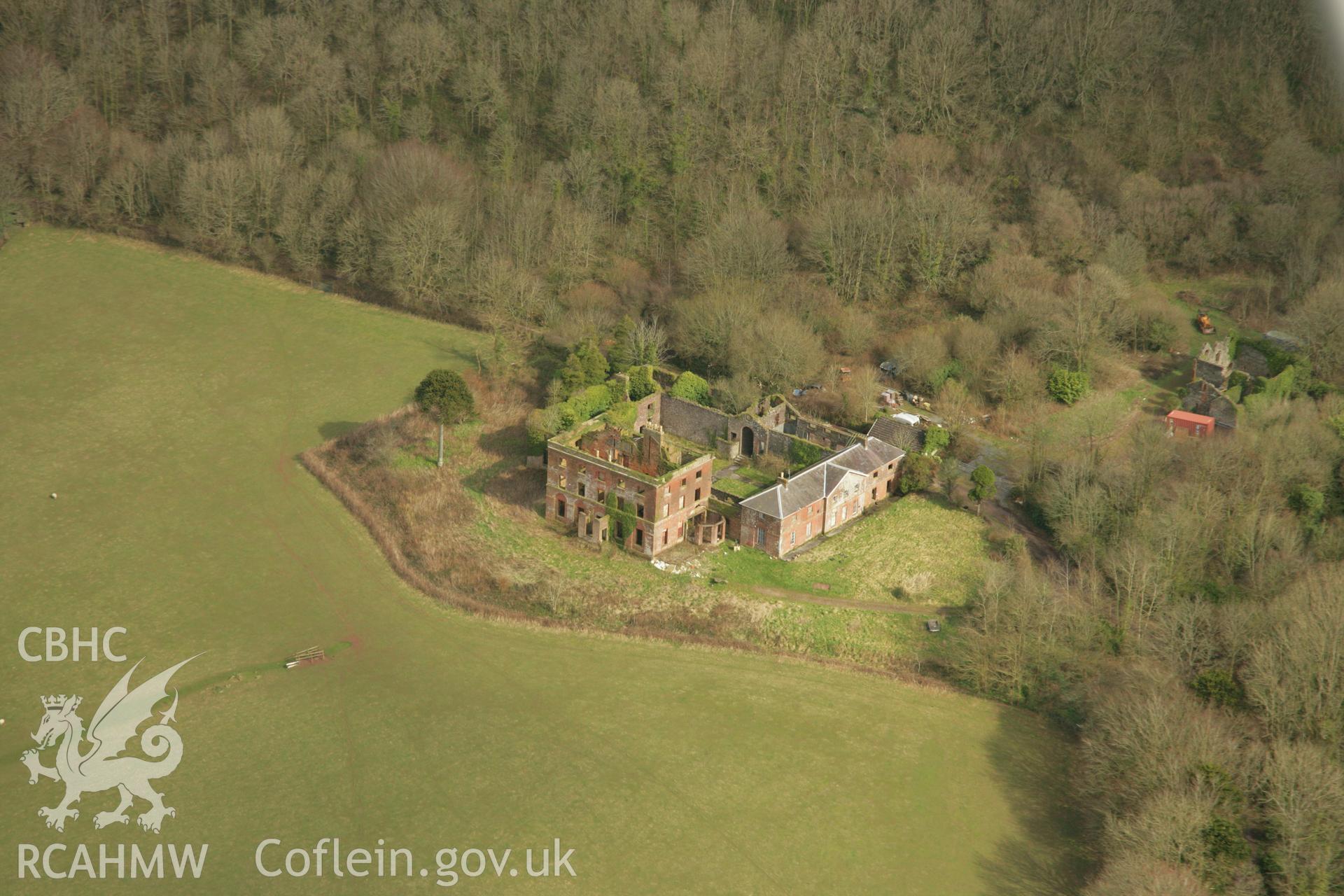 RCAHMW colour oblique aerial photograph of Iscoed Mansion Taken on 16 March 2007 by Toby Driver