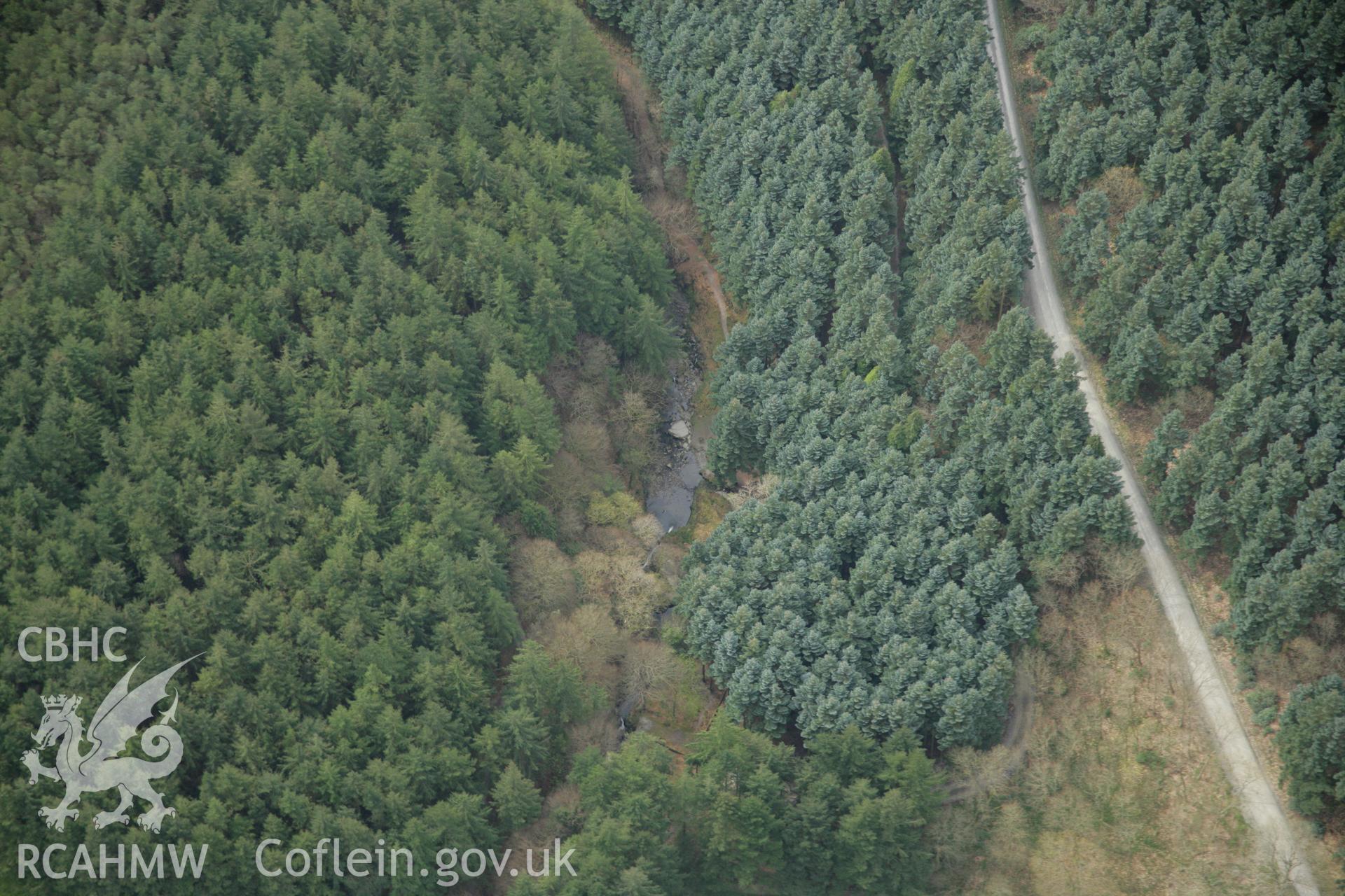 RCAHMW colour oblique aerial photograph of the Peiran Cascade at Hafod, Pontrhydygroes. Taken on 17 April 2007 by Toby Driver