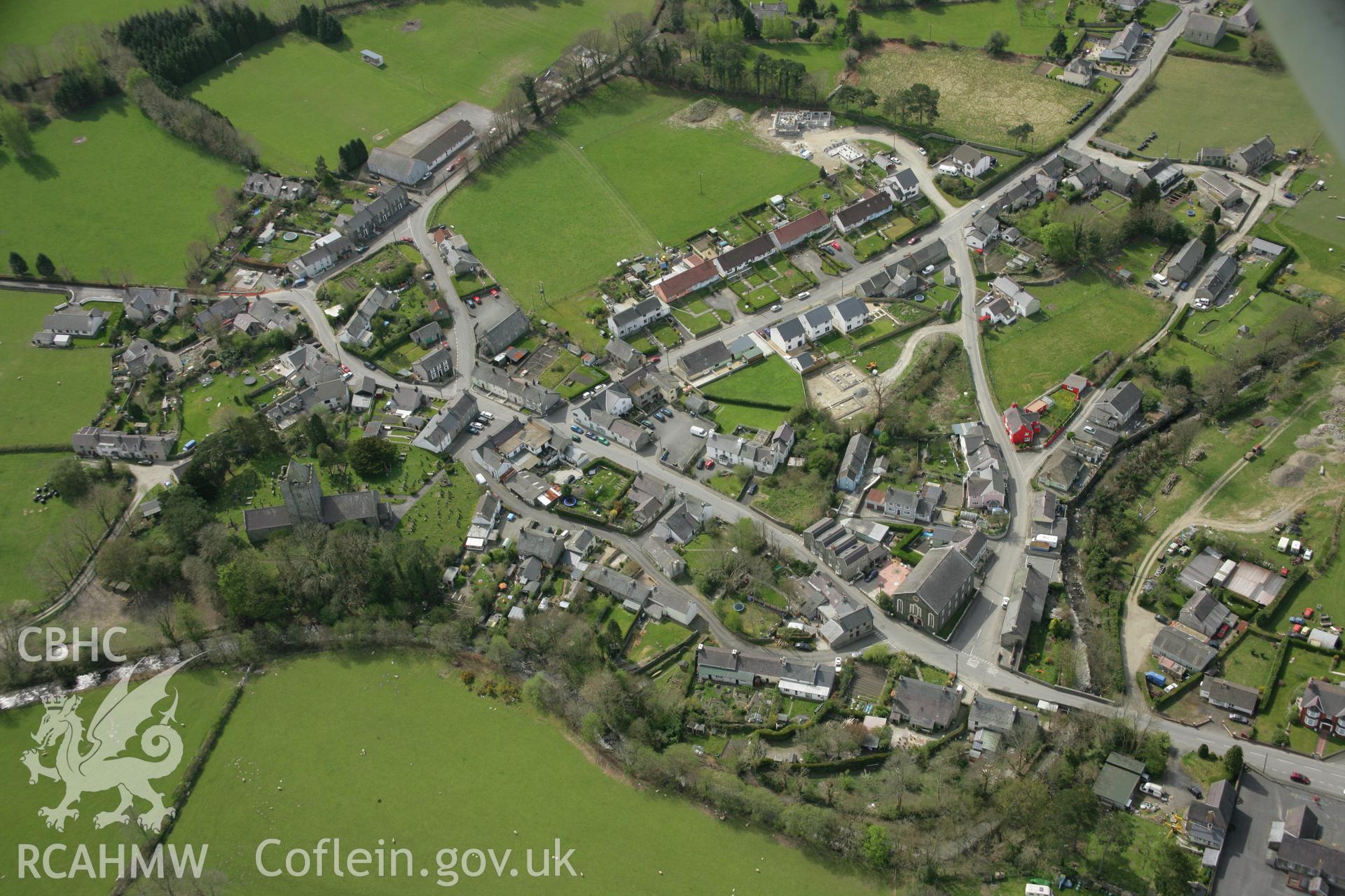 RCAHMW colour oblique aerial photograph of Llanddewi Brefi. Taken on 17 April 2007 by Toby Driver