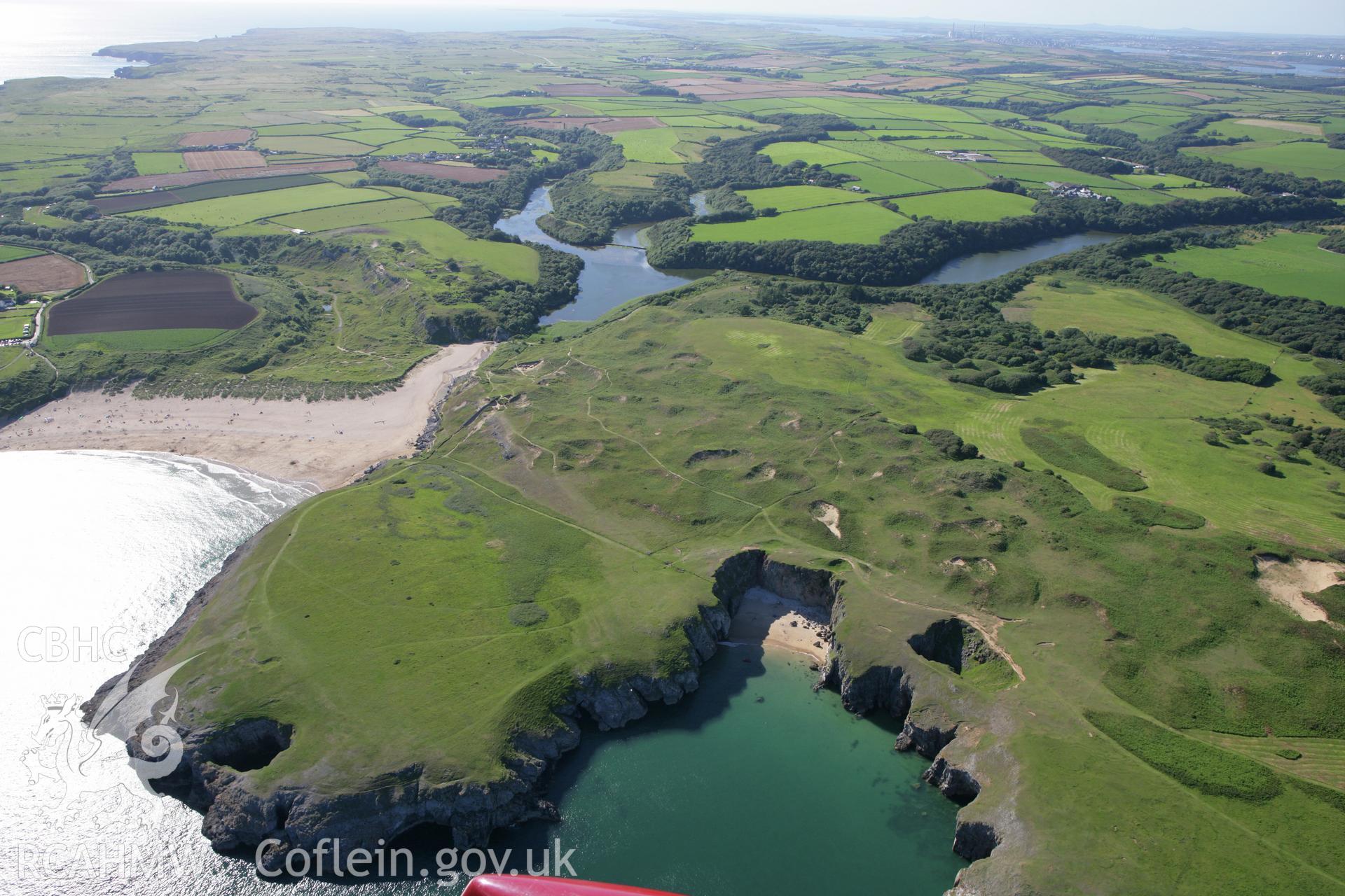 RCAHMW colour oblique aerial photograph of Stackpole Warren National Trust property, east of Bosherton, and the surrounding landscape. Taken on 30 July 2007 by Toby Driver
