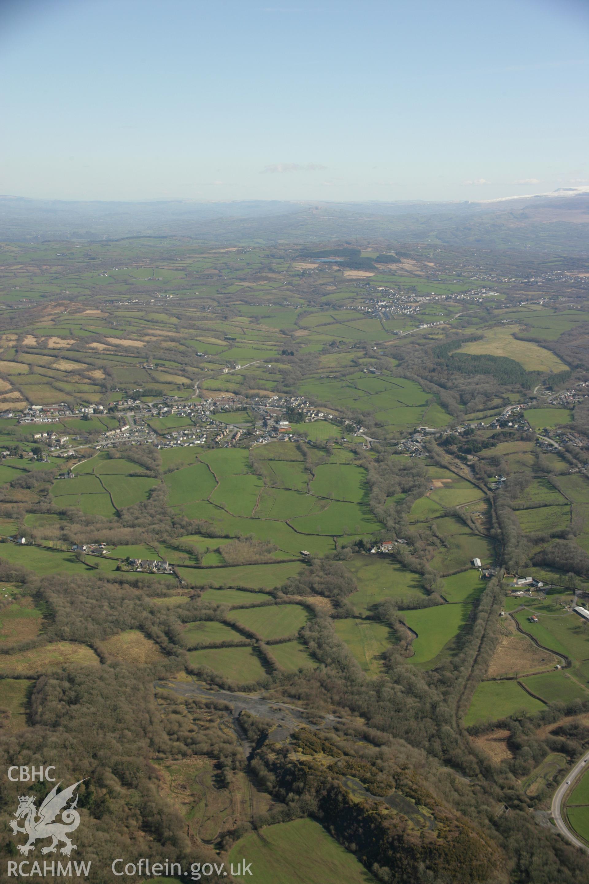 RCAHMW colour oblique aerial photograph of old coal levels at Maes Mawr, Pontyberem. Taken on 21 March 2007 by Toby Driver
