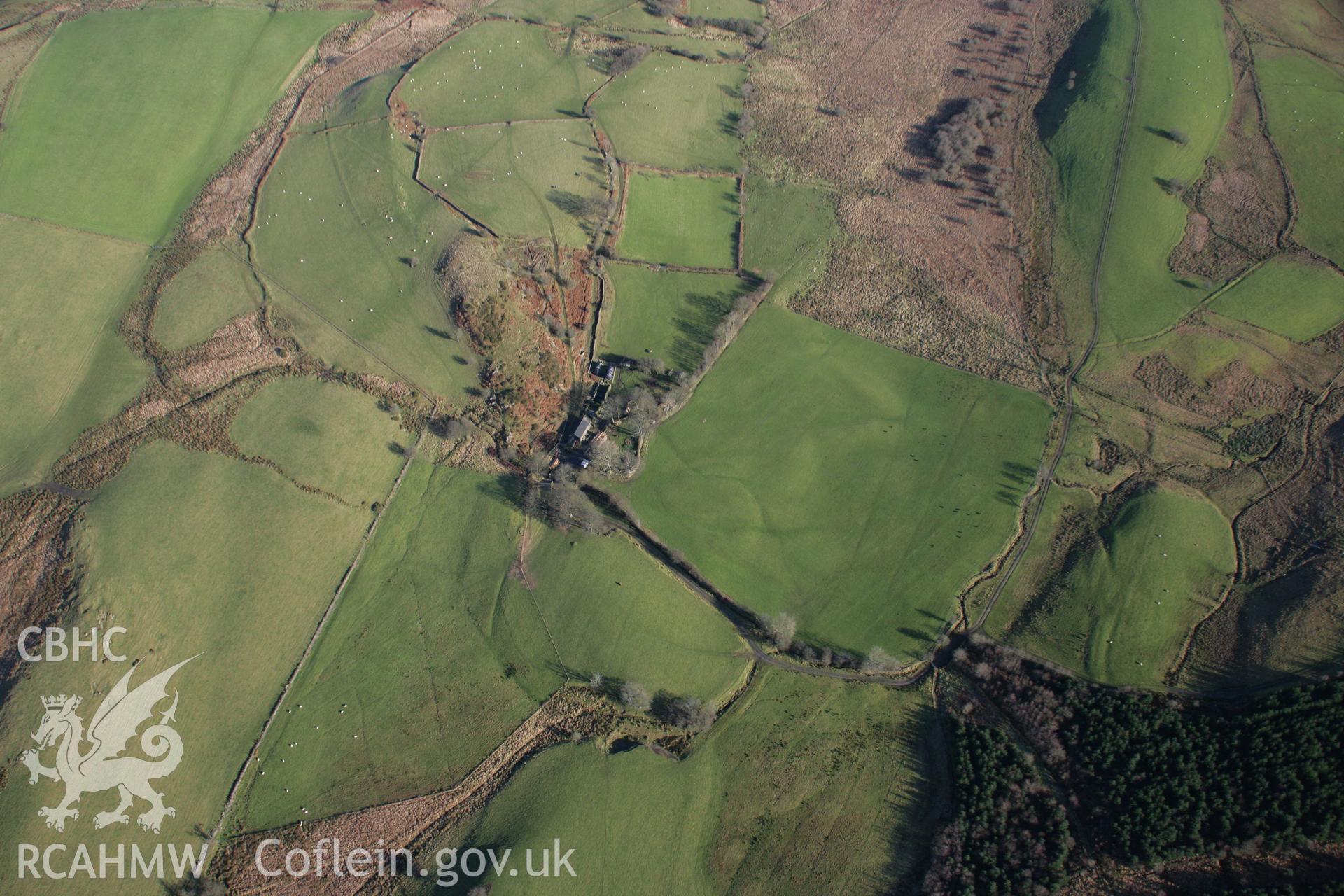RCAHMW colour oblique photograph of Tyddyn Bryn Mawr, medieval farm and location for TV documentary. Taken by Toby Driver on 11/12/2007.