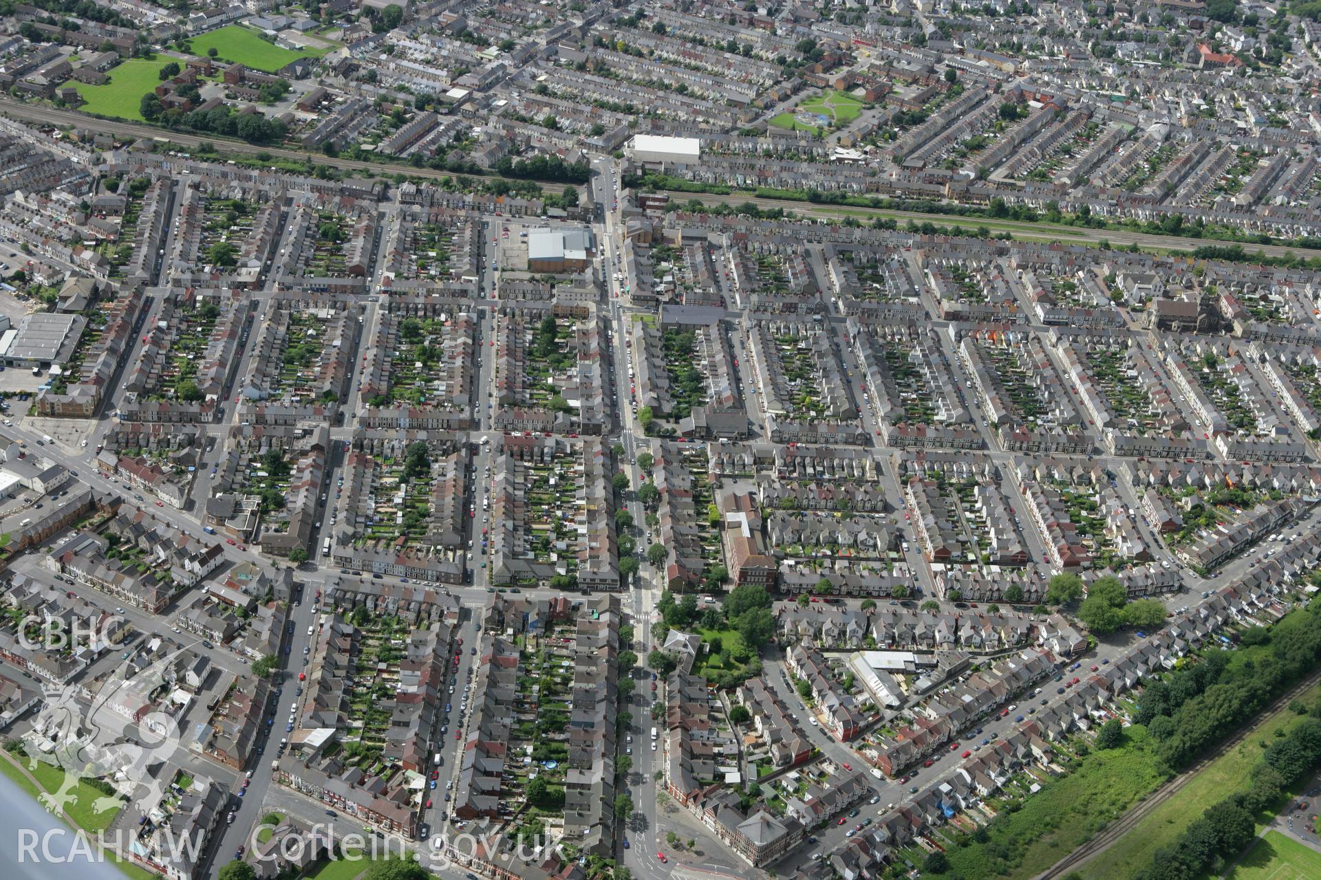 RCAHMW colour oblique aerial photograph showing housing patterns of Splott. Taken on 30 July 2007 by Toby Driver