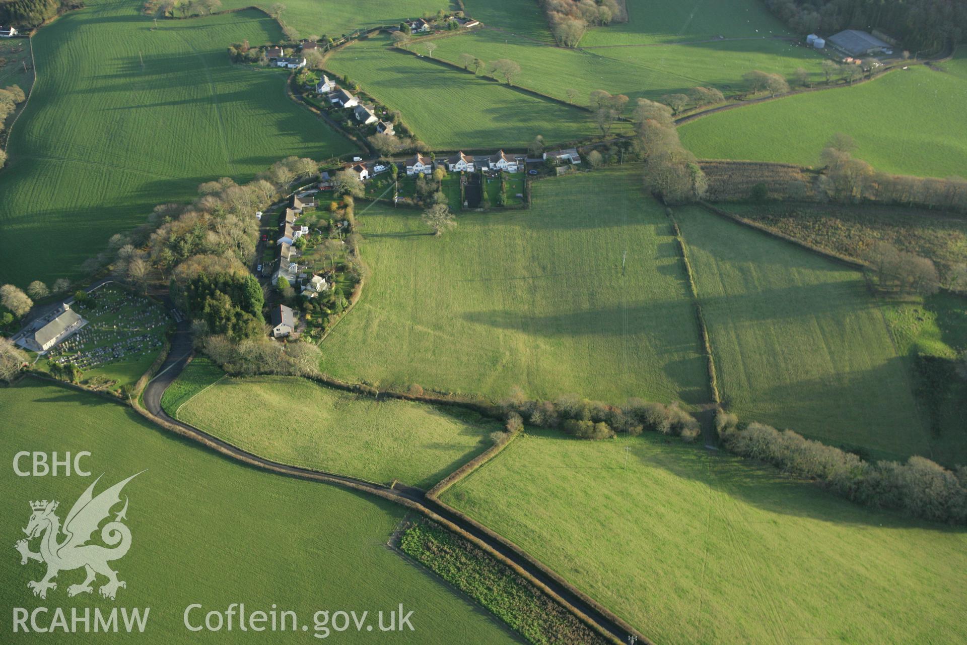 RCAHMW colour oblique photograph of Sardis Congregational Church, Sardis, Saundersfoot, and earthworks. Taken by Toby Driver on 29/11/2007.