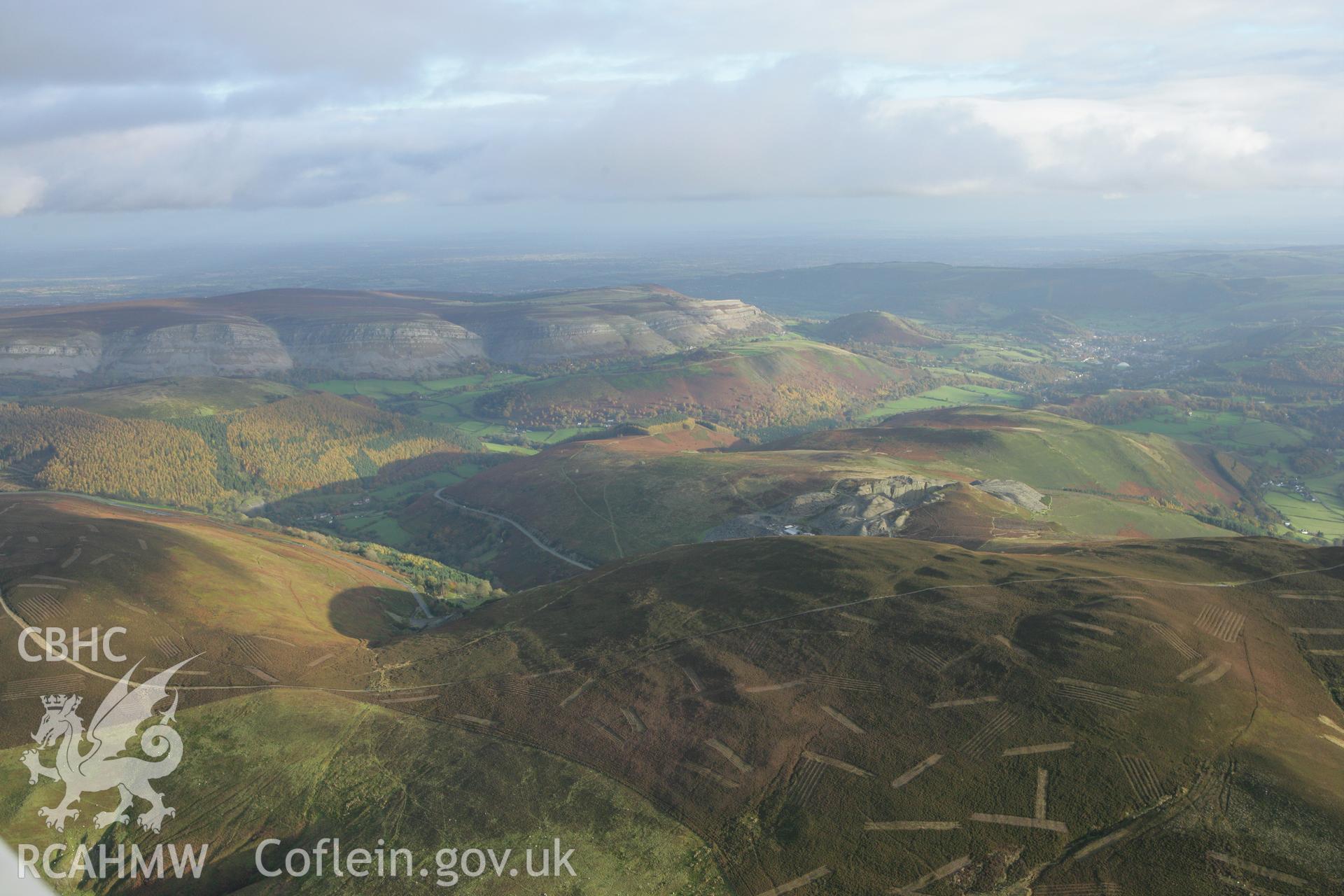 RCAHMW colour oblique photograph of Clogau Slate quarry, landscape from north. Taken by Toby Driver on 30/10/2007.