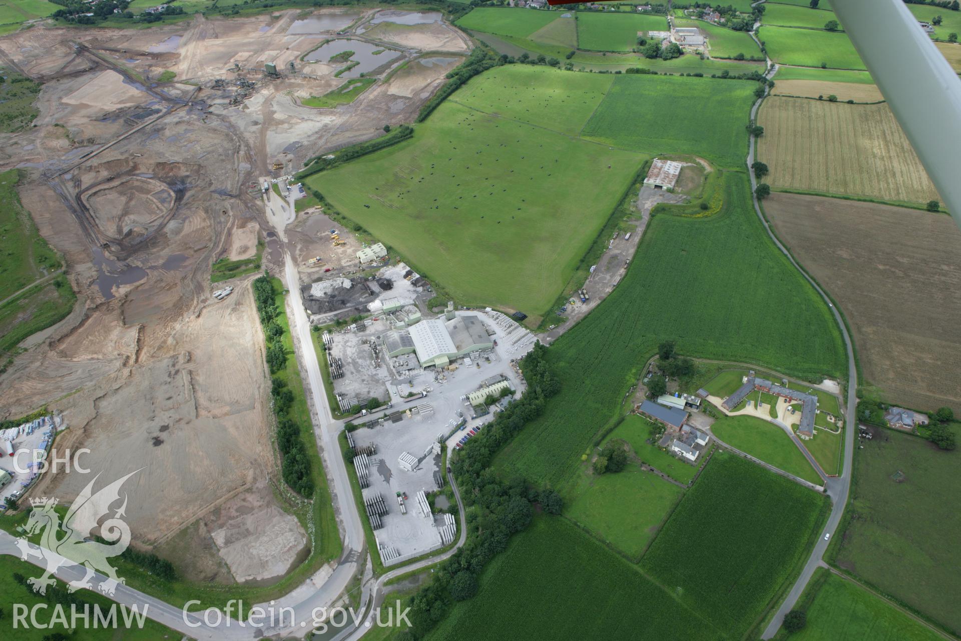 RCAHMW colour oblique aerial photograph of Borras Hall, Holt, Wrexham Taken on 24 July 2007 by Toby Driver