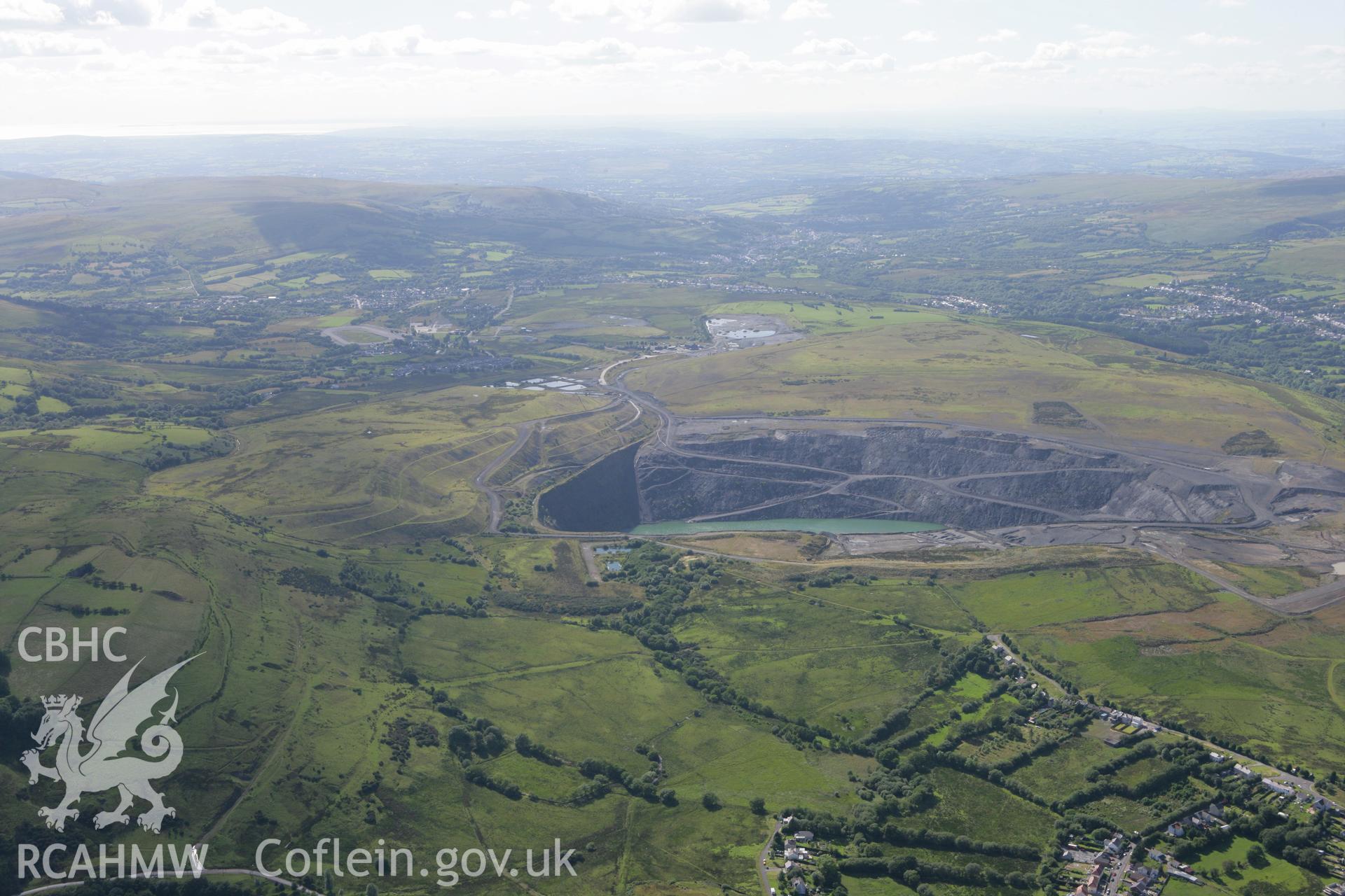 RCAHMW colour oblique aerial photograph of Brynamman Opencast Workings. Taken on 30 July 2007 by Toby Driver