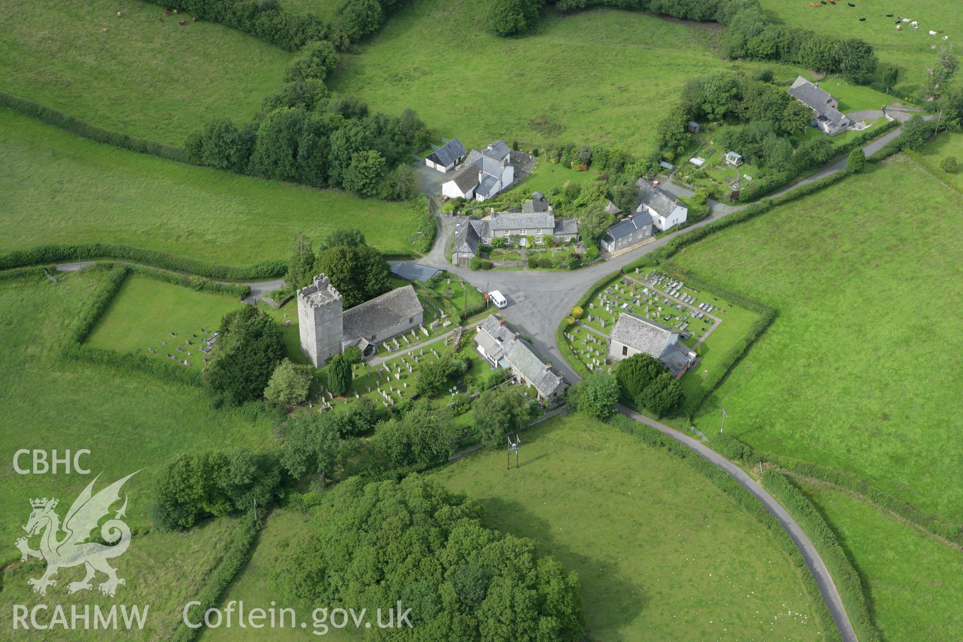 RCAHMW colour oblique aerial photograph of St Mary's Church, Crickadarn. Taken on 09 July 2007 by Toby Driver