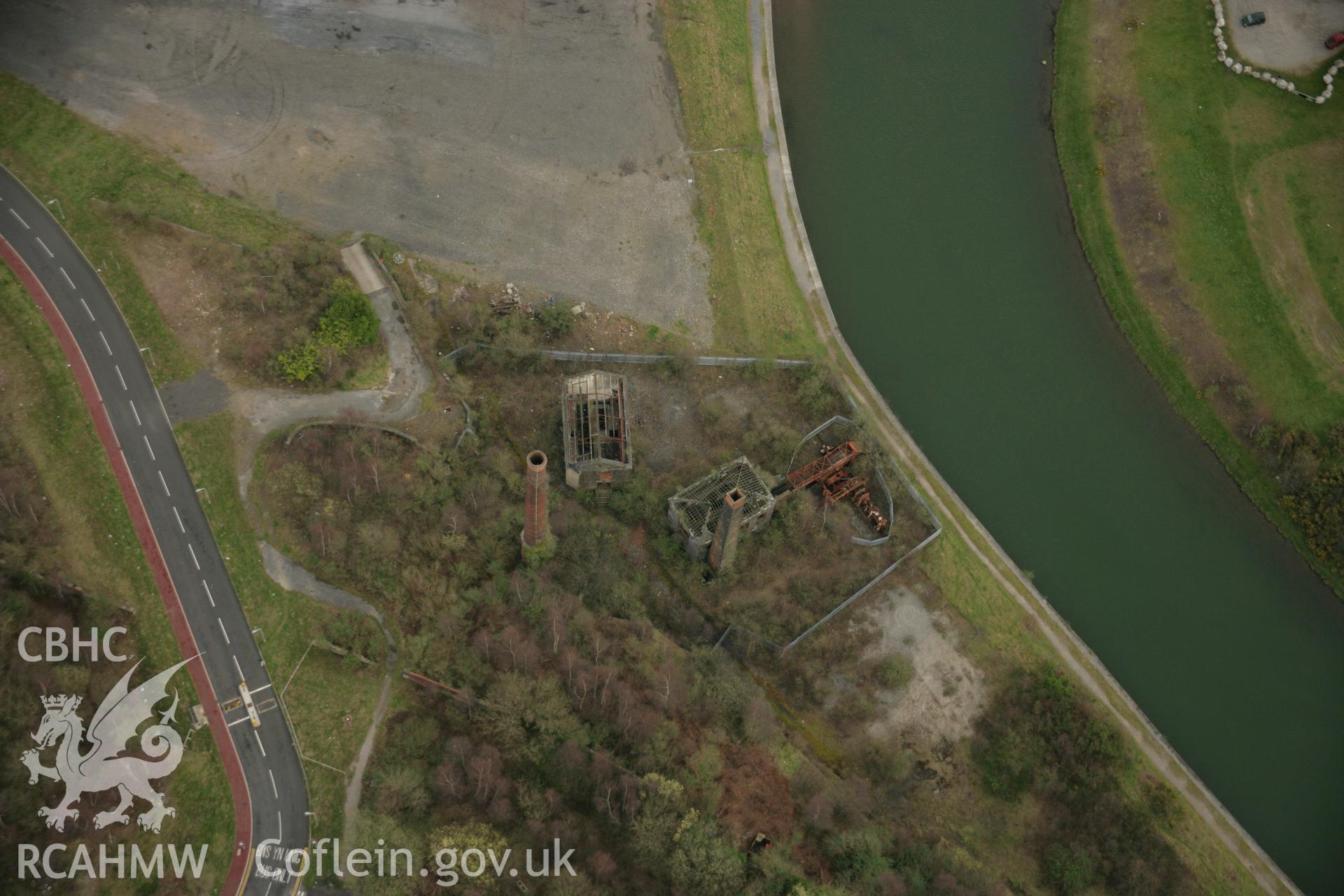 RCAHMW colour oblique aerial photograph of Hafod Copperworks 1910 Engine House, Swansea. Taken on 16 March 2007 by Toby Driver