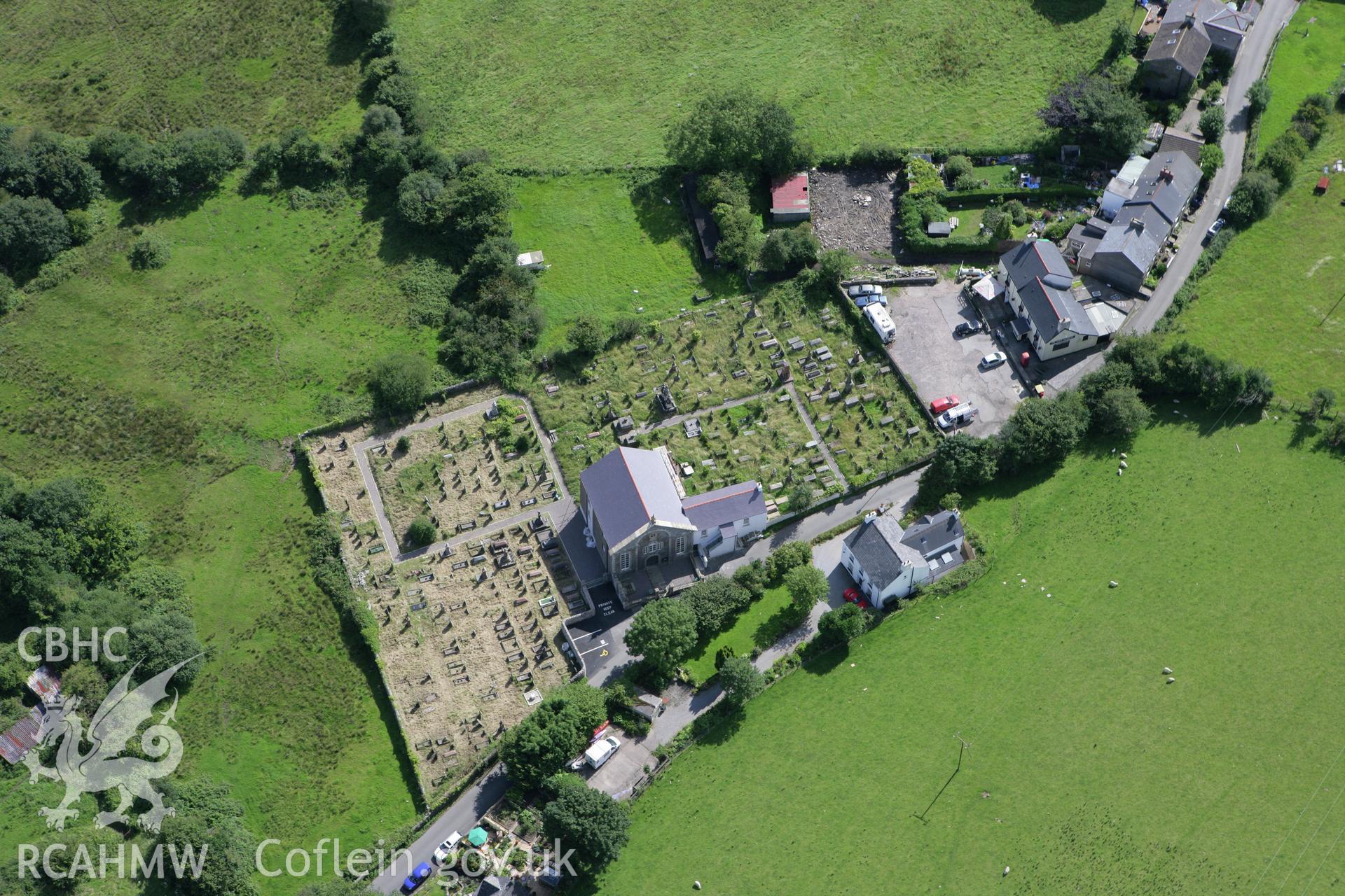 RCAHMW colour oblique aerial photograph of Groeswen Welsh Independent Chapel, Y Groes-Wen. Taken on 30 July 2007 by Toby Driver