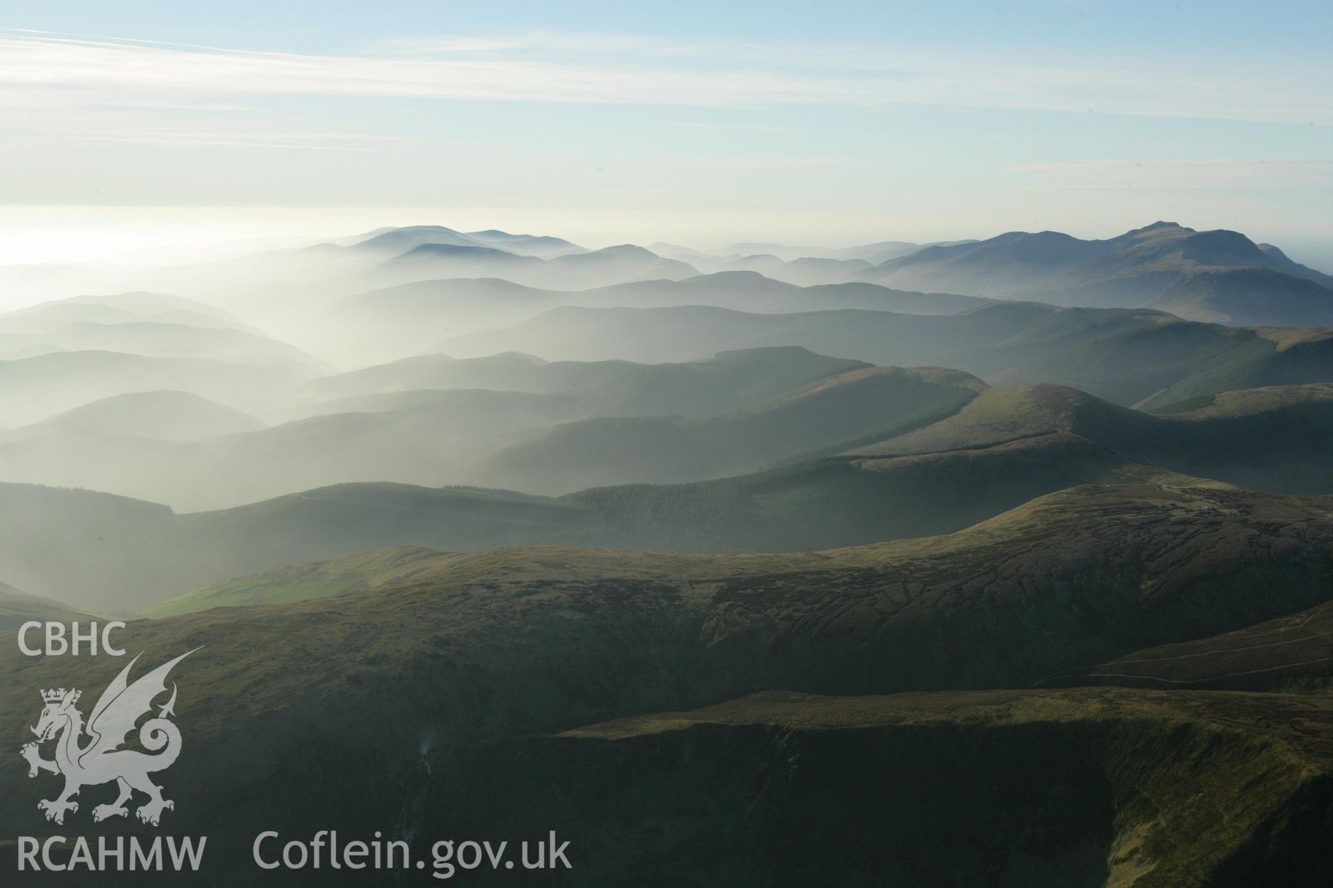 RCAHMW colour oblique photograph of Mynydd Dolgoed to Aberllefenni, showing a winter landscape from the north-east. Taken by Toby Driver on 20/12/2007.