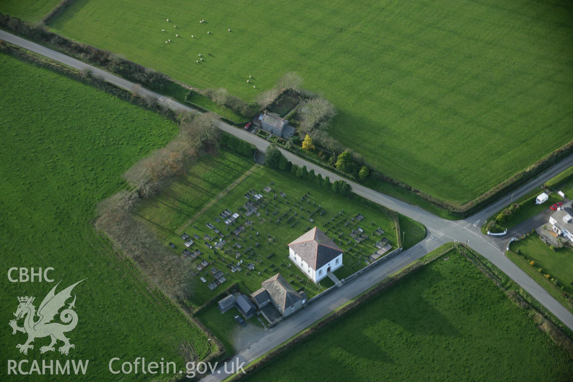 RCAHMW colour oblique photograph of Nebo Independent Chapel, Efail-wen. Taken by Toby Driver on 06/11/2007.