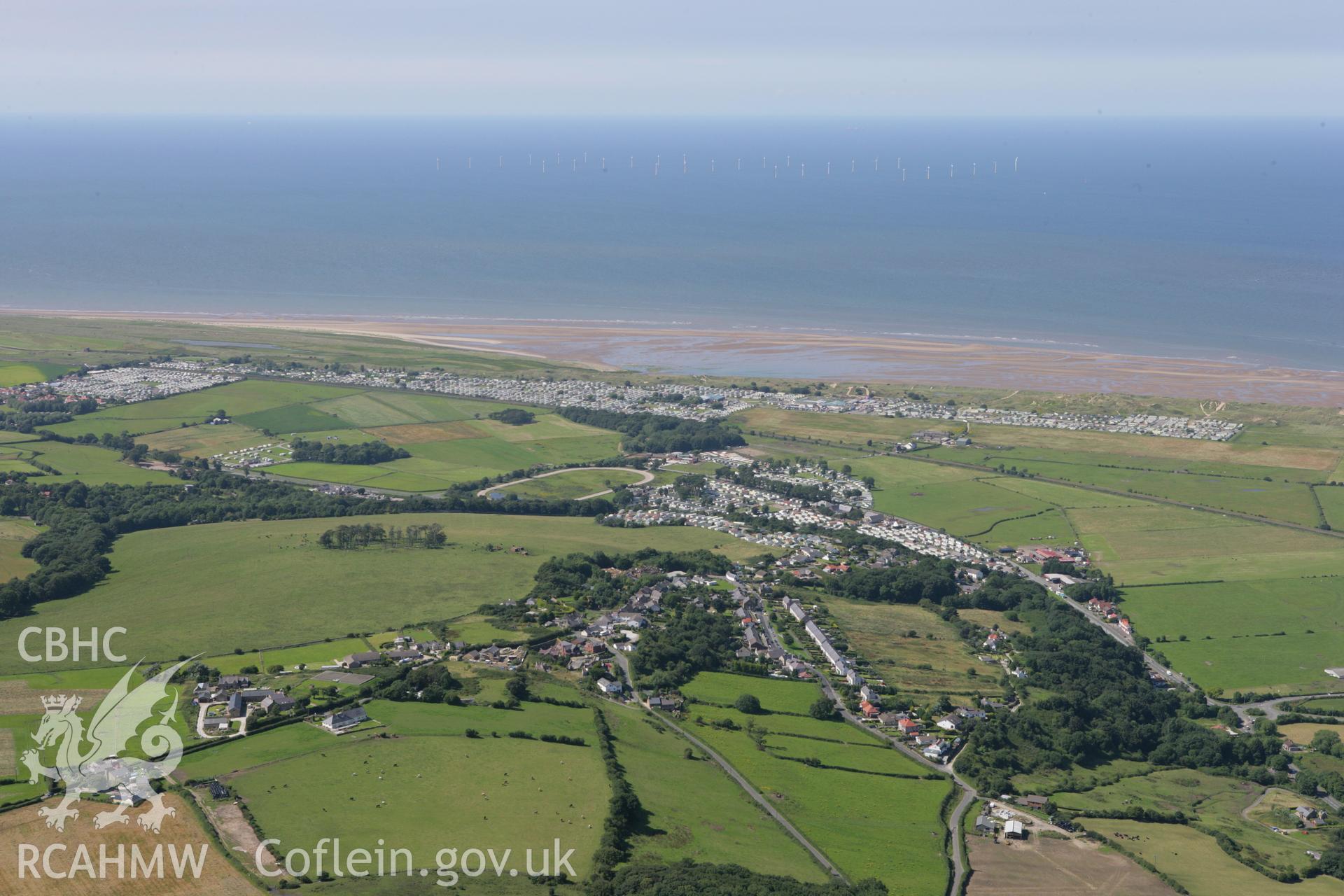 RCAHMW colour oblique aerial photograph of North Hoyle Offshore Windfarm, Prestatyn, in distant view from North Wales. Taken on 31 July 2007 by Toby Driver