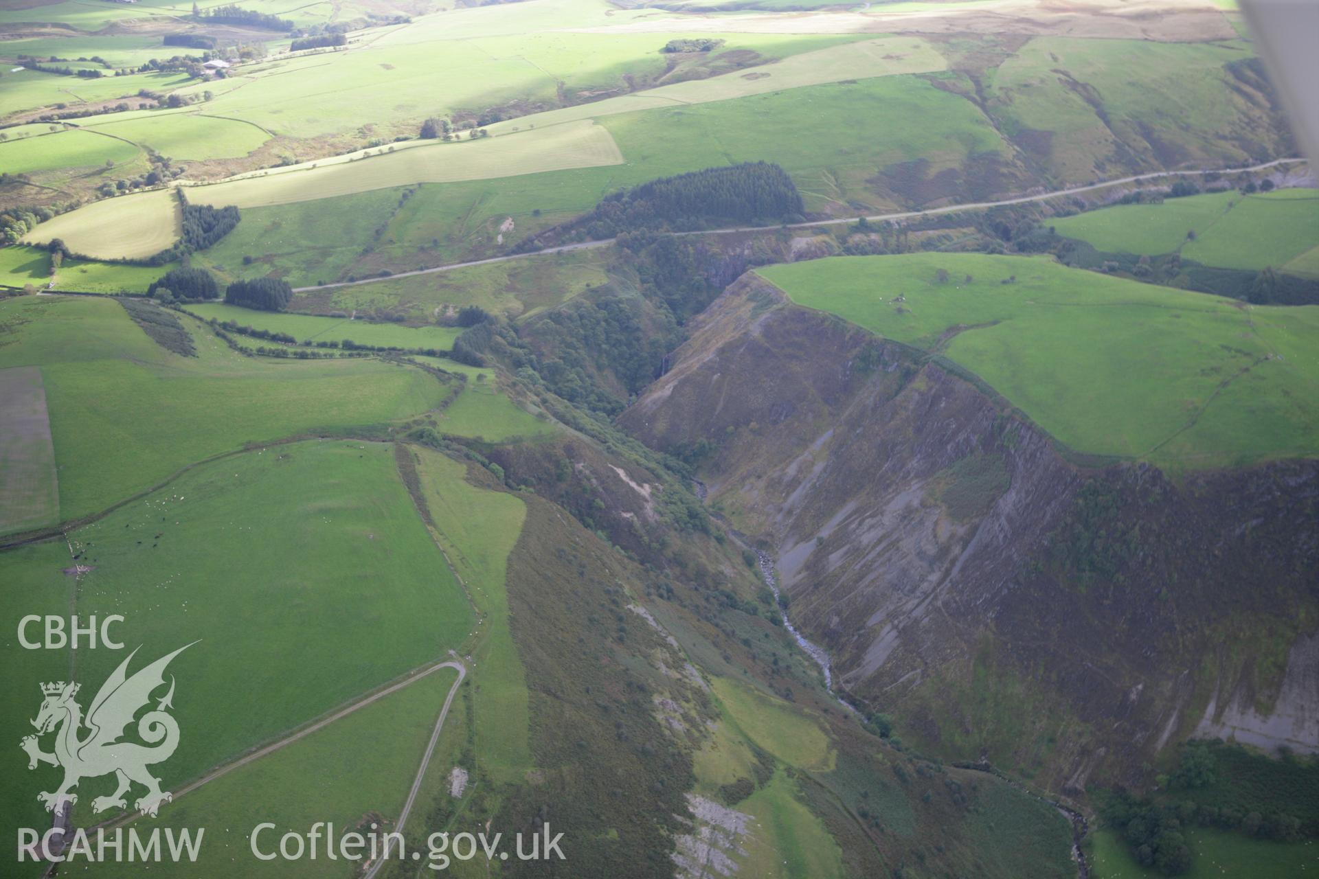 RCAHMW colour oblique aerial photograph of Dylife Gorge, viewed from the north. Taken on 06 September 2007 by Toby Driver