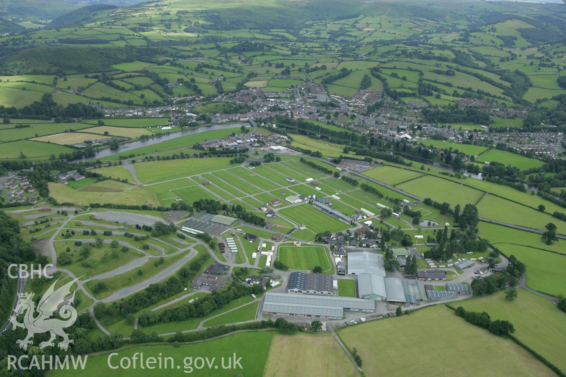 RCAHMW colour oblique aerial photograph of Royal Welsh Showground, Llanelwedd. Taken on 09 July 2007 by Toby Driver