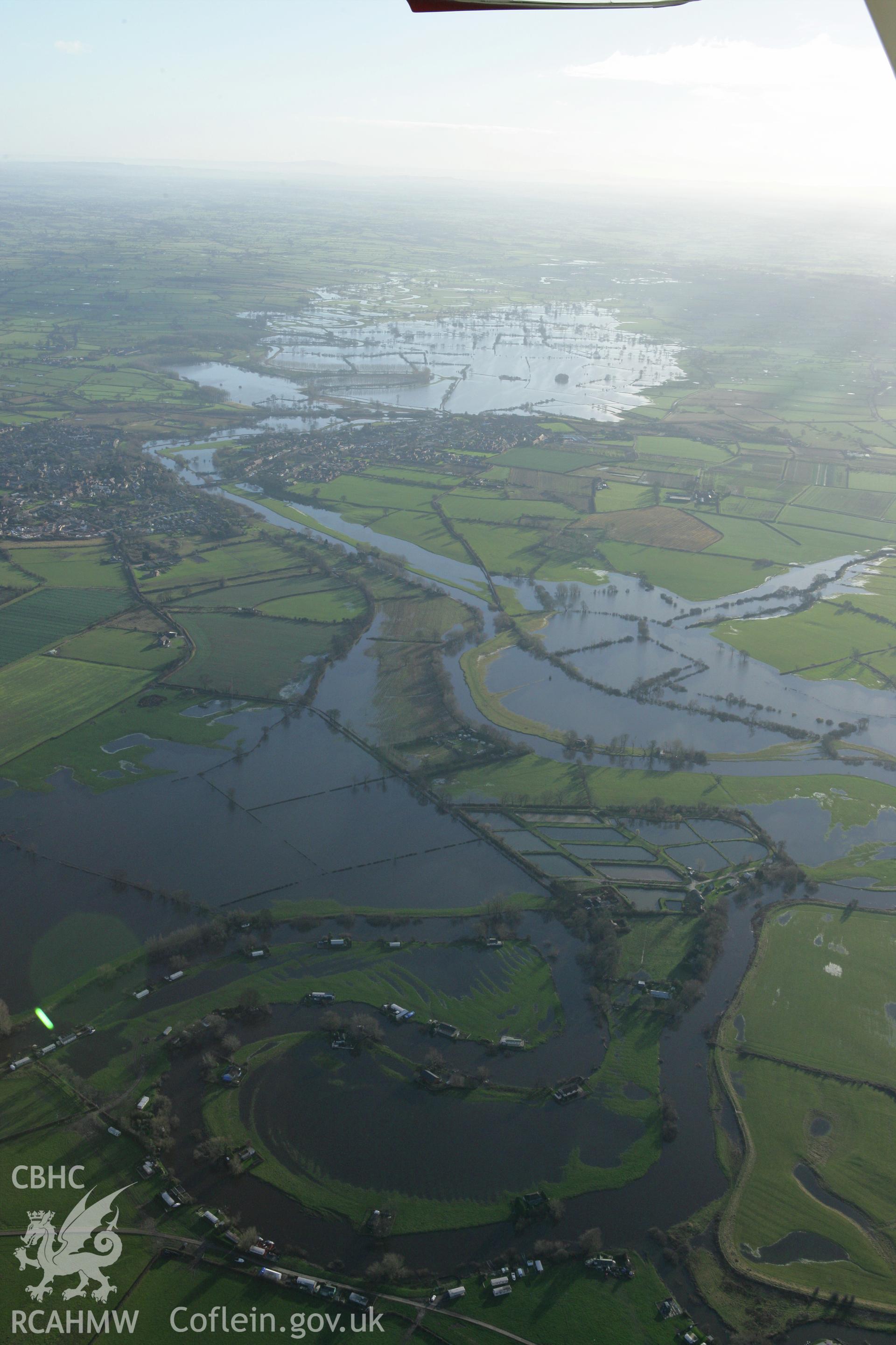 RCAHMW colour oblique photograph of River Dee, flooded landscape towards Holt. Taken by Toby Driver on 11/12/2007.