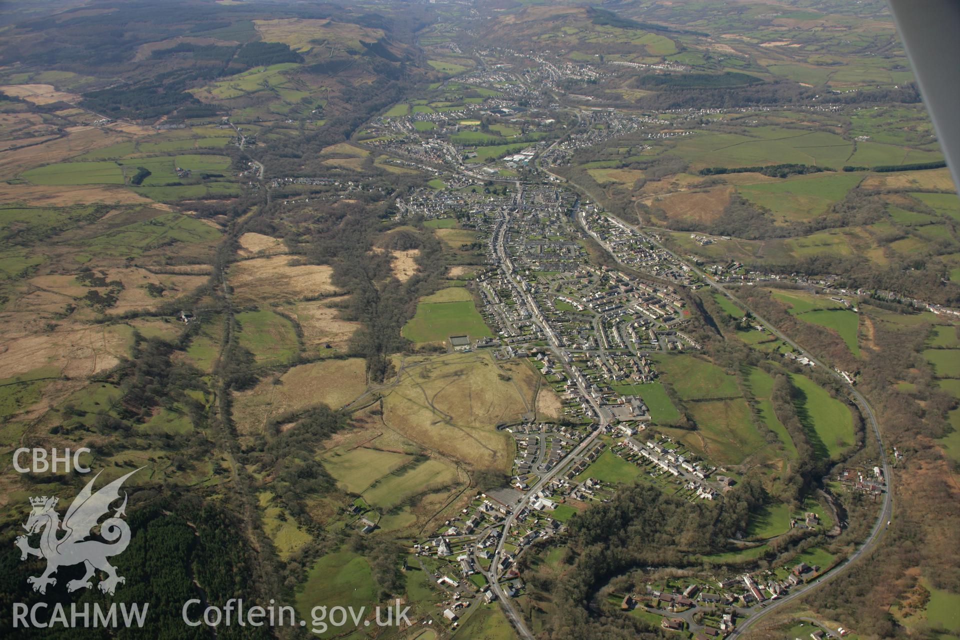 RCAHMW colour oblique aerial photograph of Ynysgedwyn Incline on Claypon's Tramroad, Ystradgynlais. Taken on 21 March 2007 by Toby Driver