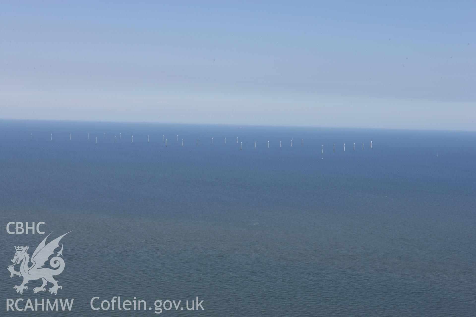 RCAHMW colour oblique aerial photograph of North Hoyle Offshore Windfarm, Prestatyn, in view from Gronant Dunes nature reserve, Prestatyn. Taken on 31 July 2007 by Toby Driver