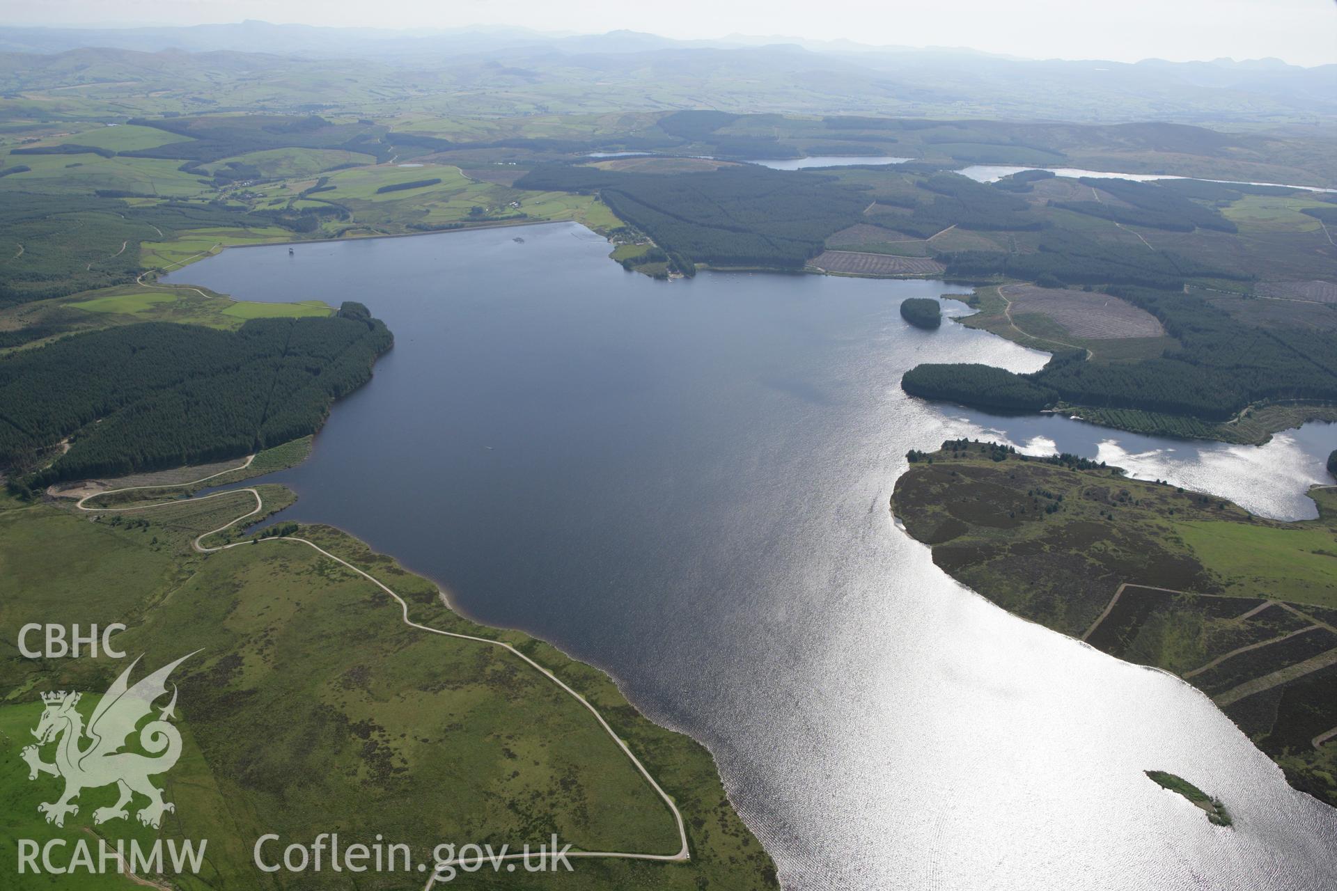 RCAHMW colour oblique aerial photograph showing landscape of Llyn Brenig. Taken on 31 July 2007 by Toby Driver