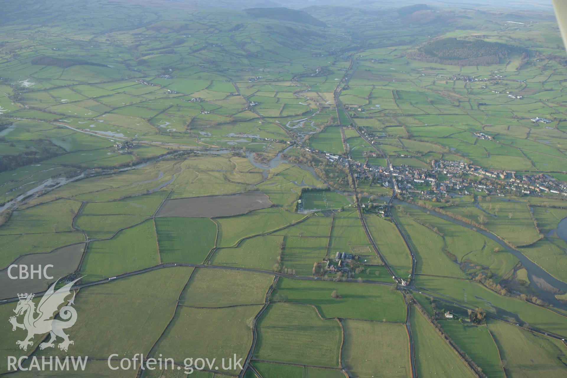 RCAHMW colour oblique photograph of Caersws, view from South. Taken by Toby Driver on 11/12/2007.