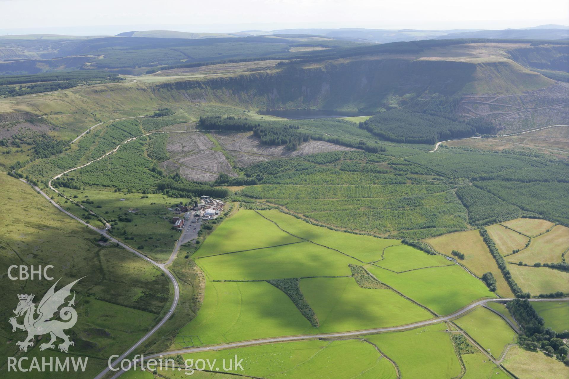 RCAHMW colour oblique aerial photograph showing landscape view of Llyn Fawr. Taken on 30 July 2007 by Toby Driver