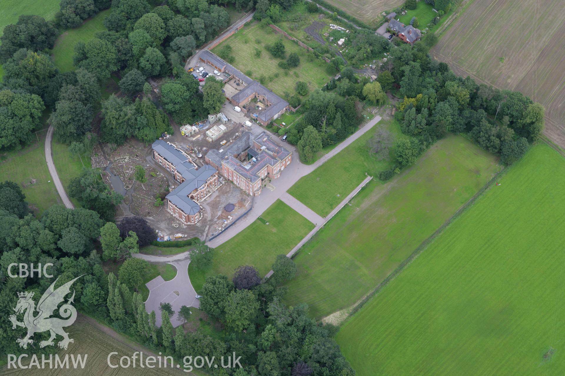 RCAHMW colour oblique aerial photograph of Trevalyn House, Rossett. Taken on 24 July 2007 by Toby Driver