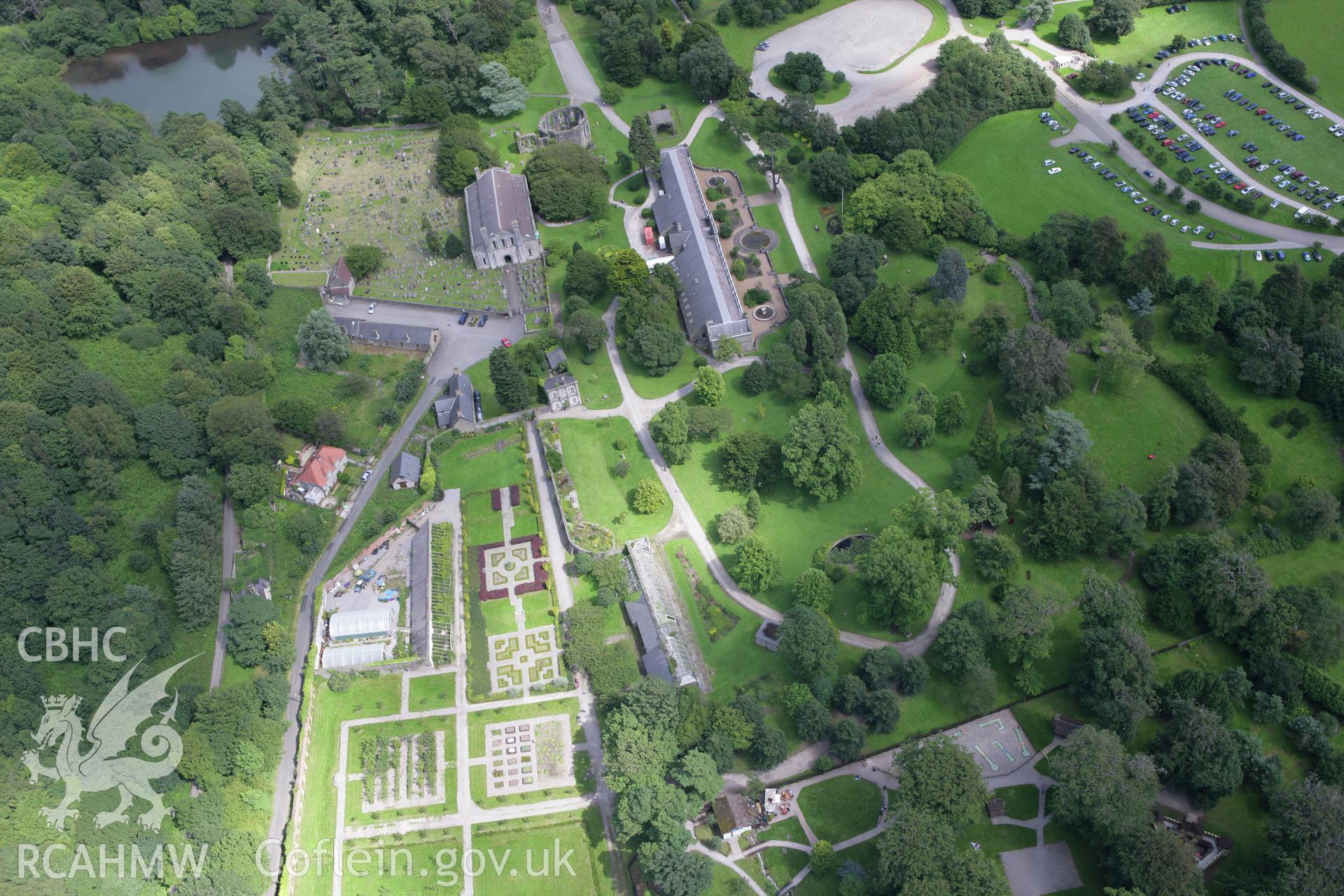RCAHMW colour oblique aerial photograph of Margam Castle Kitchen Garden. Taken on 30 July 2007 by Toby Driver