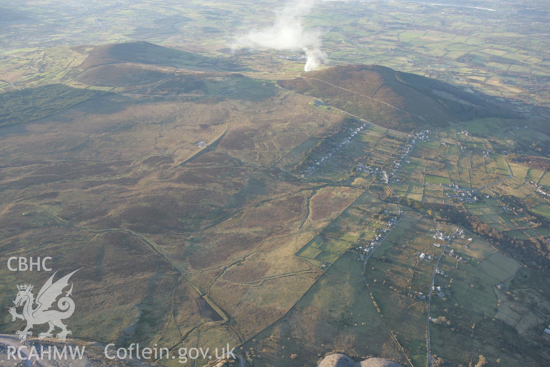 RCAHMW colour oblique photograph of Cefnan, industrial housing and landscape from the south-east. Taken by Toby Driver on 20/12/2007.