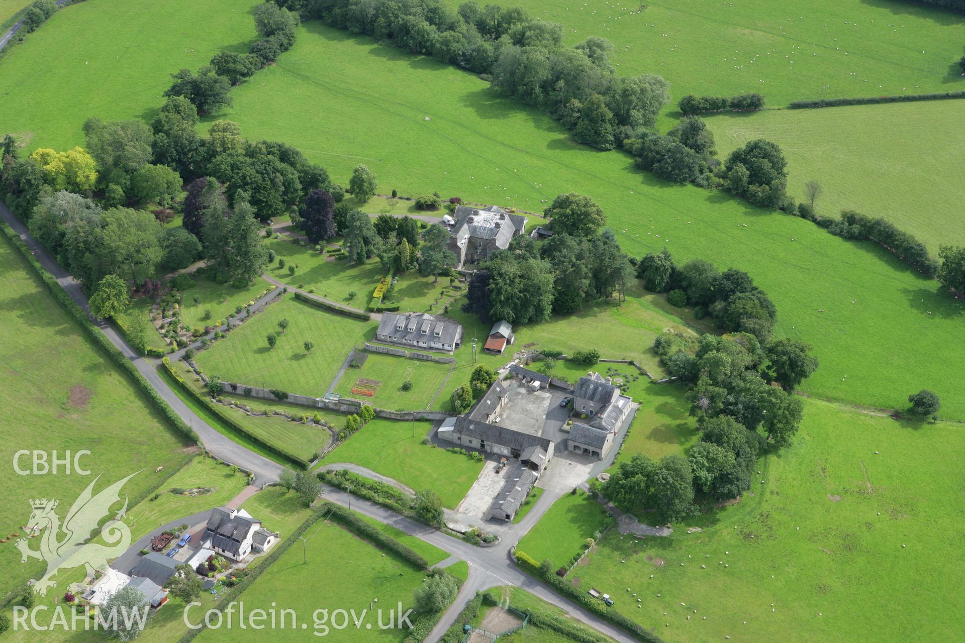 RCAHMW colour oblique aerial photograph of Boughrood Castle Farm. Taken on 09 July 2007 by Toby Driver
