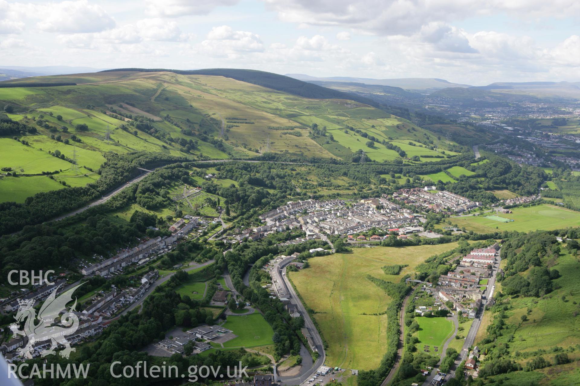 RCAHMW colour oblique aerial photograph of Aberfan viewed from the south-east. Taken on 30 July 2007 by Toby Driver