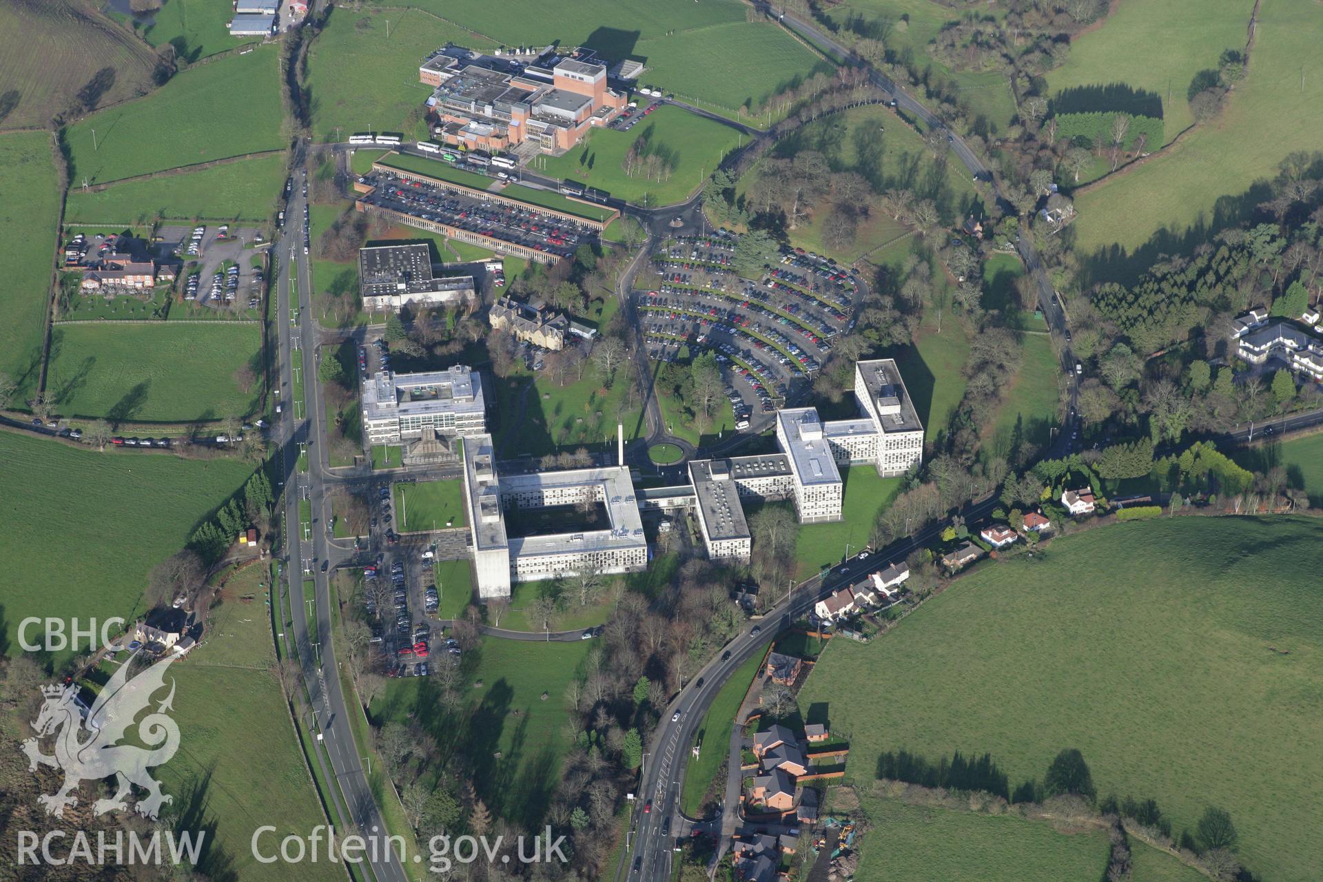 RCAHMW colour oblique photograph of Theatre Clwyd. Taken by Toby Driver on 11/12/2007.