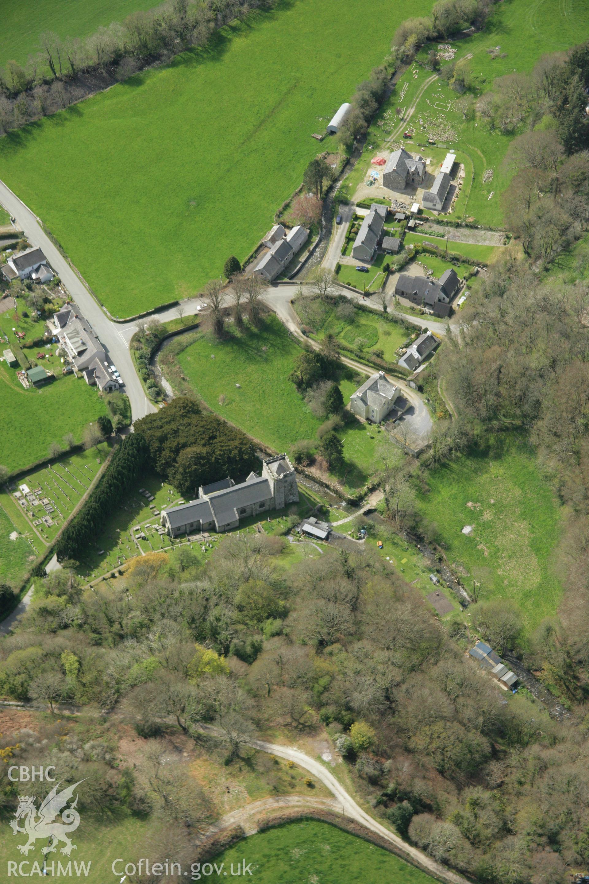 RCAHMW colour oblique aerial photograph of Castell Nanhyfer (Nevern Castle). Taken on 17 April 2007 by Toby Driver