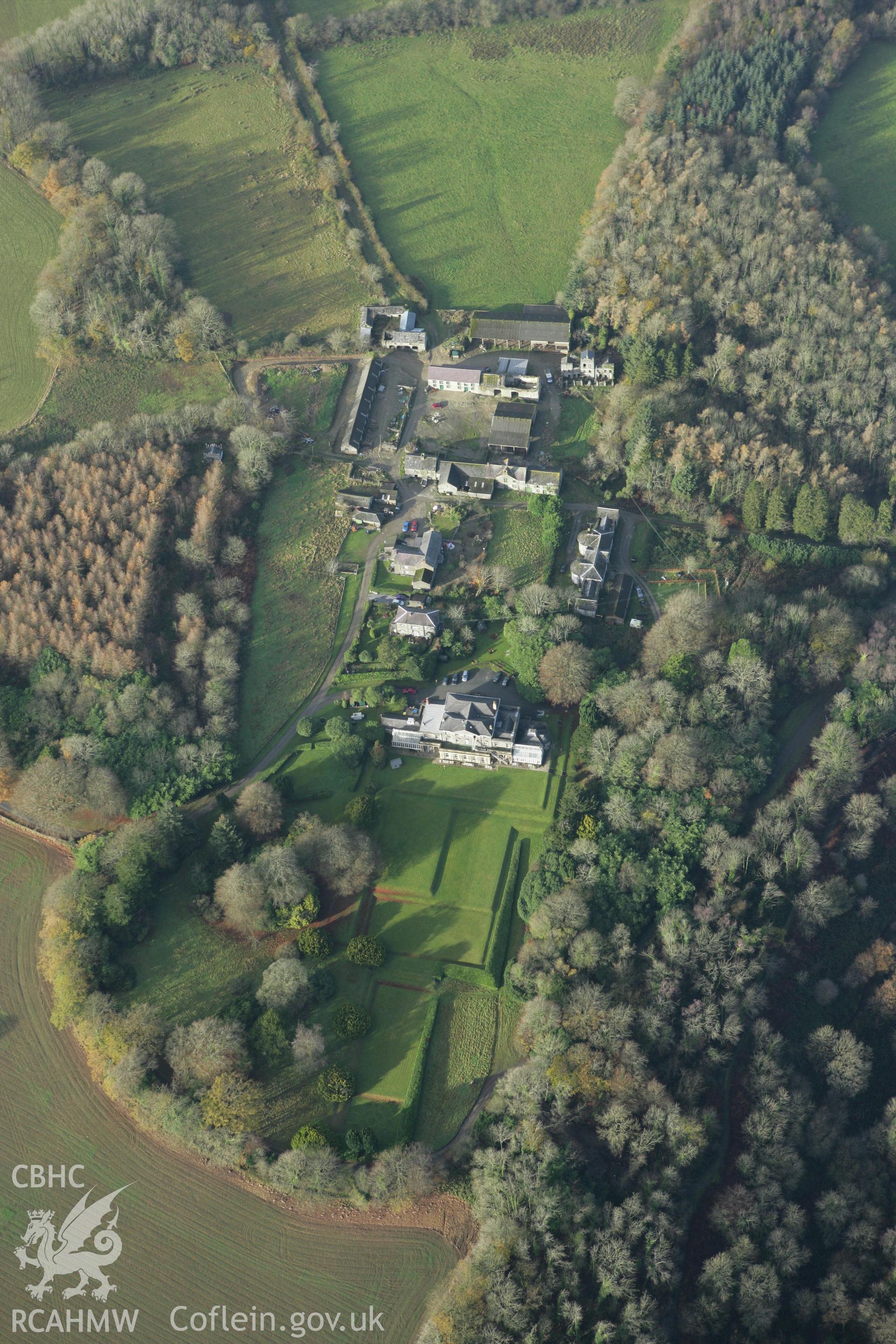 RCAHMW colour oblique photograph of Cliwendeg Park, Garden, Boncath. Taken by Toby Driver on 29/11/2007.